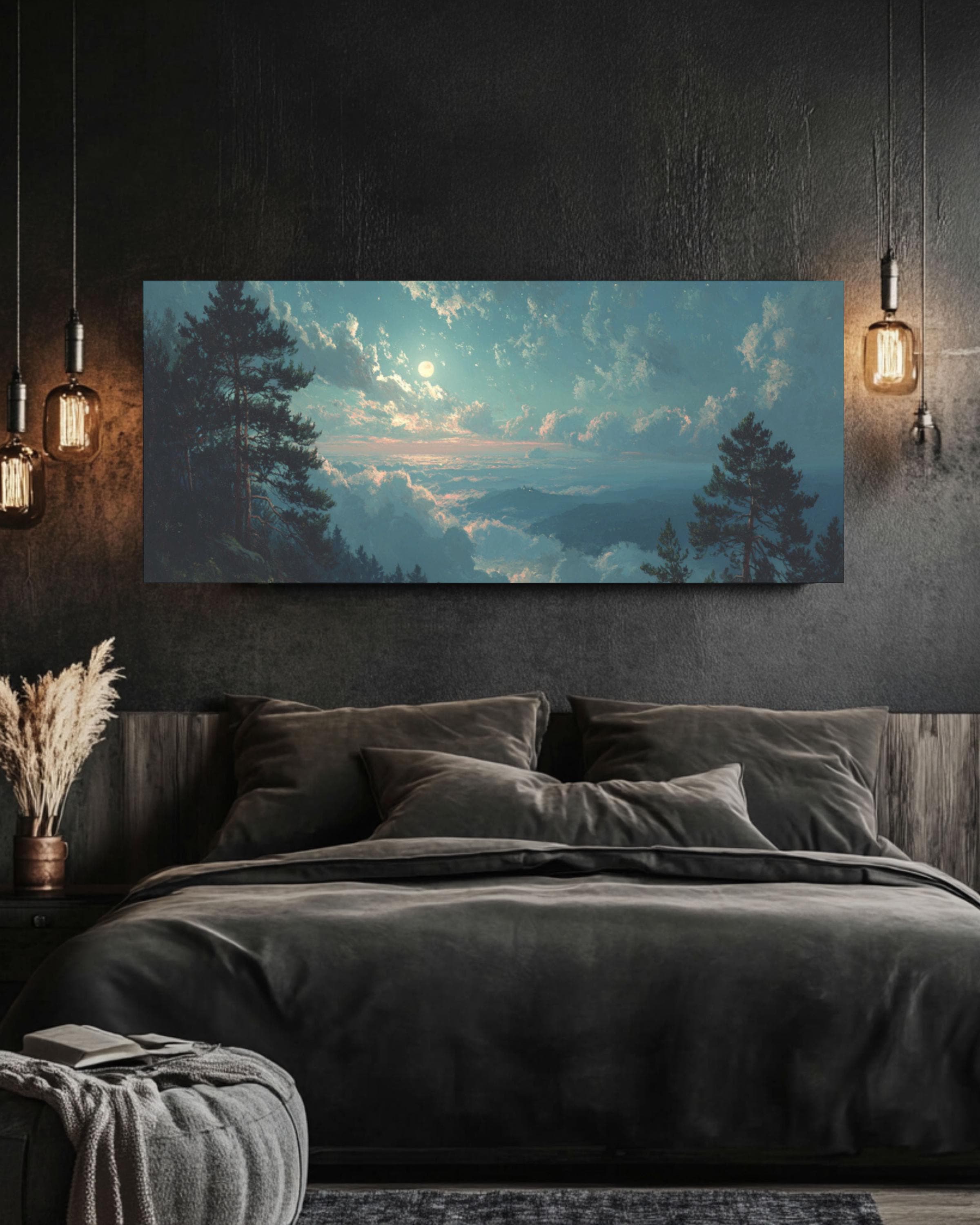 Moonlit Forest Landscape Wall Art – Moody Night Woodland Canvas Print