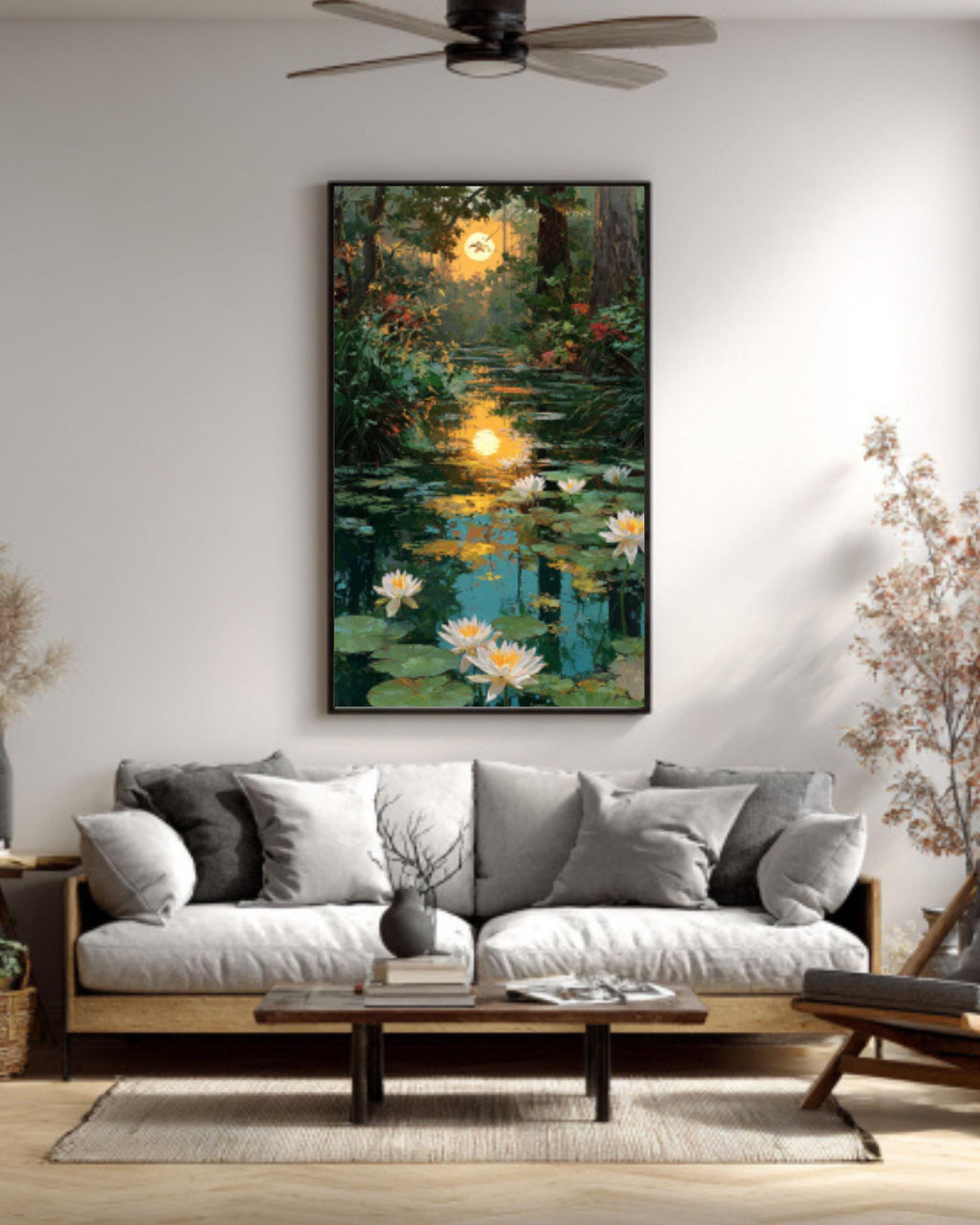 Lily Lake Sunset Wall Art – Golden Sun Landscape Canvas Print (Paul Kenton Style)