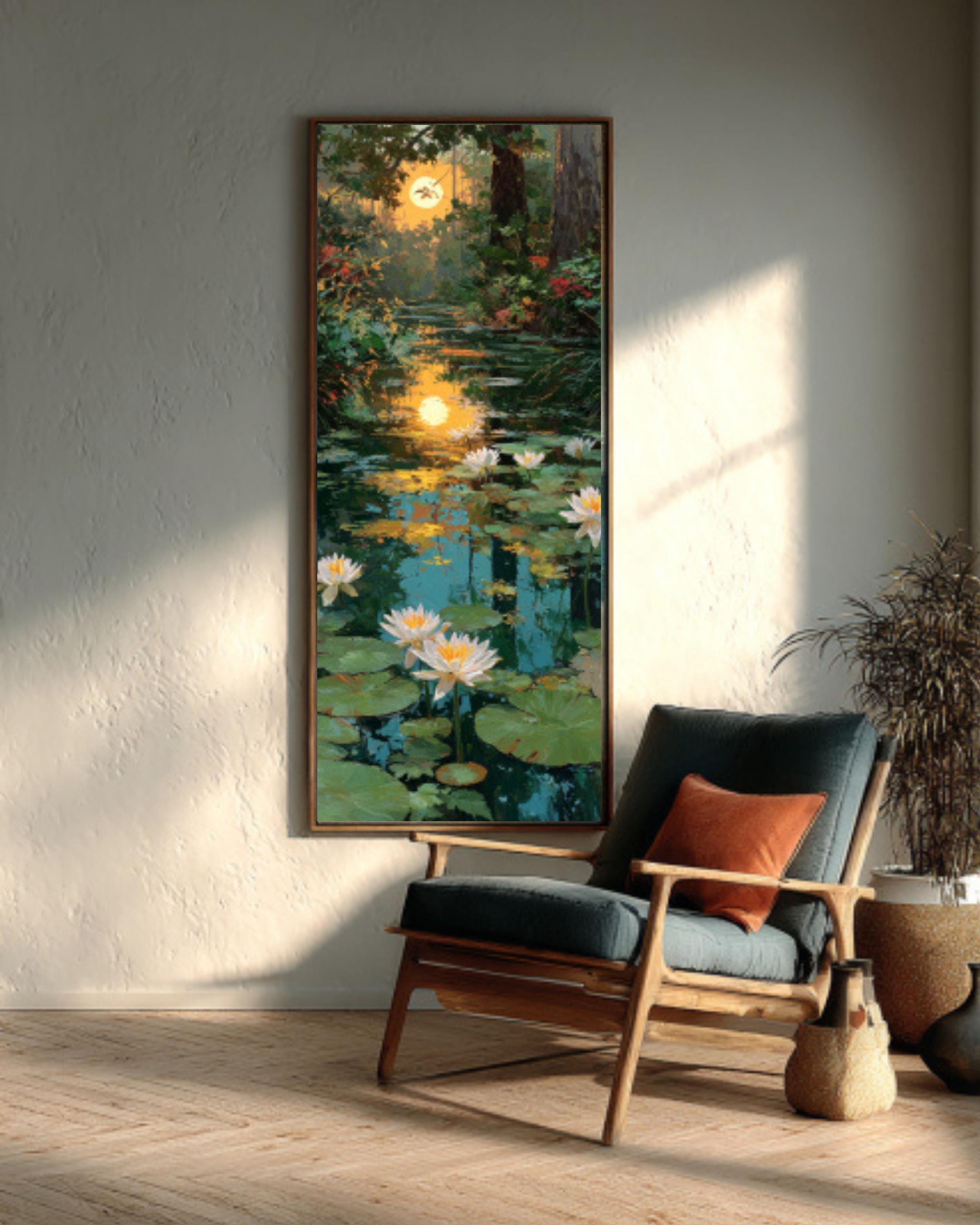 Lily Lake Sunset Wall Art – Golden Sun Landscape Canvas Print (Paul Kenton Style)