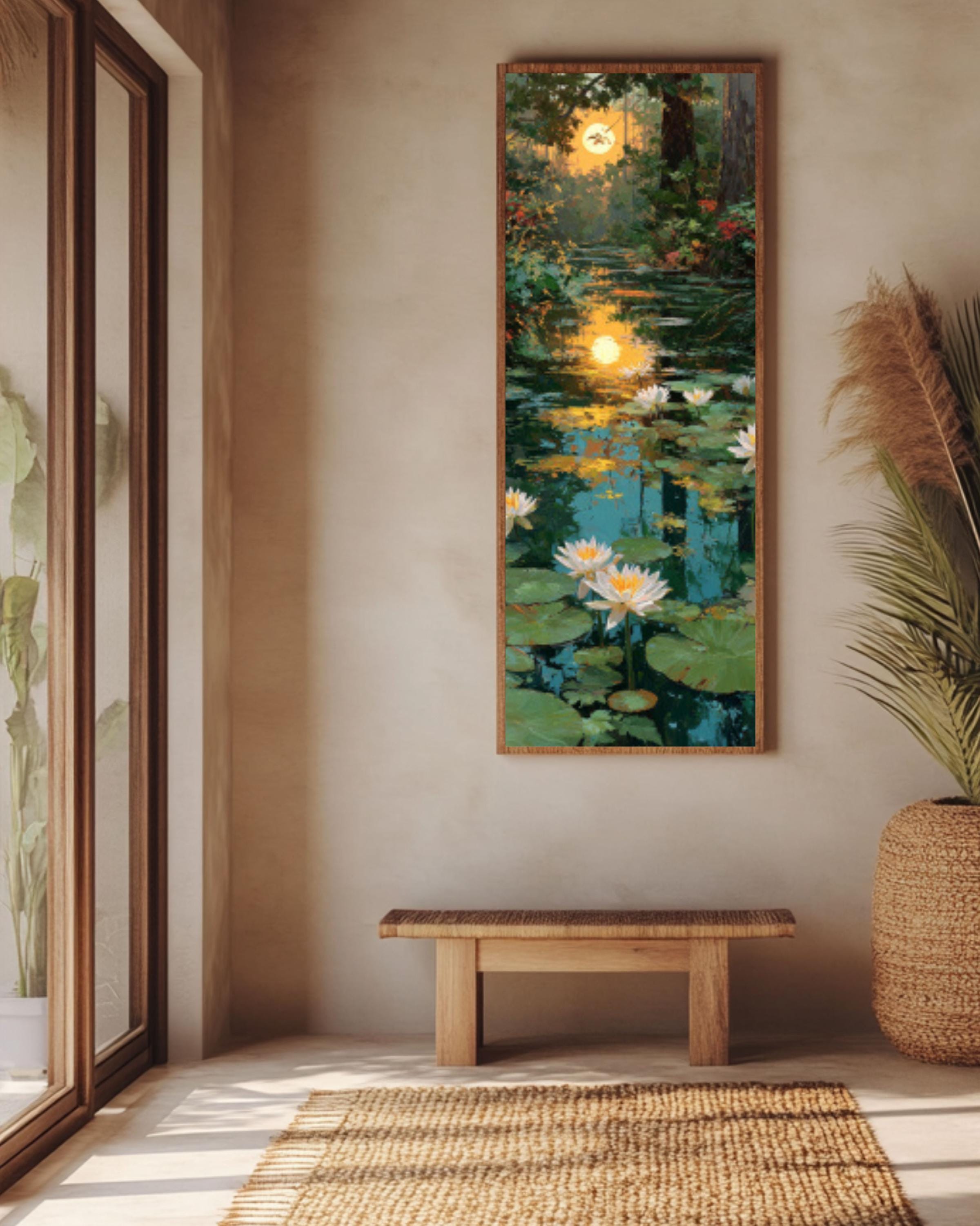 Lily Lake Sunset Wall Art – Golden Sun Landscape Canvas Print (Paul Kenton Style)
