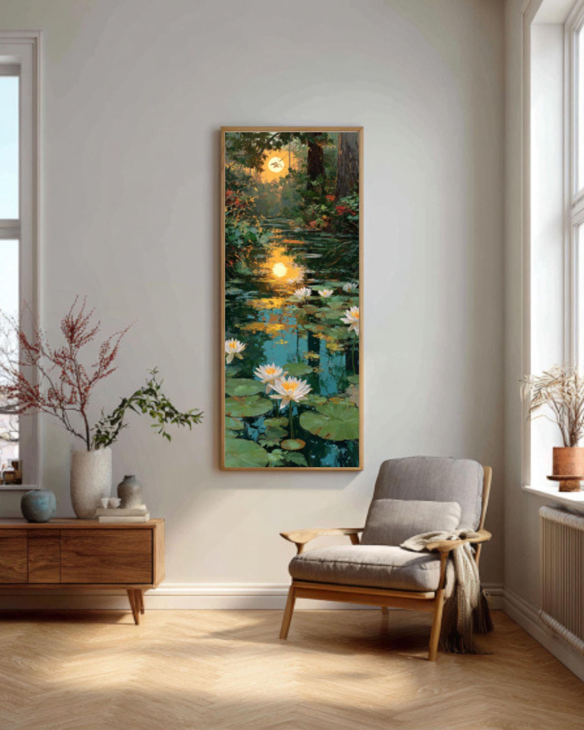 Lily Lake Sunset Wall Art – Golden Sun Landscape Canvas Print (Paul Kenton Style)