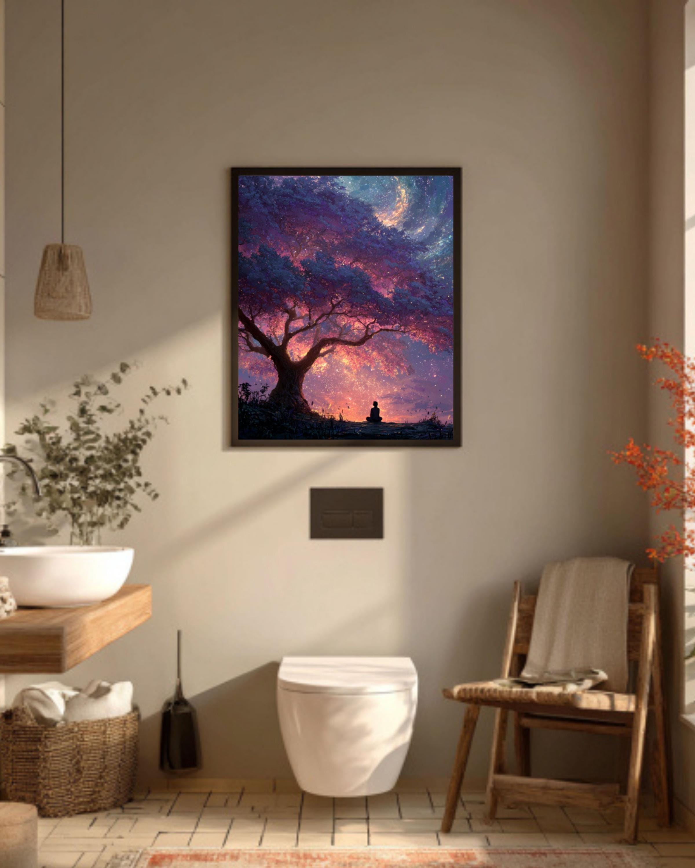 Cosmic Tree Galaxy Wall Art – Surreal Meditation Canvas Print, Framed or Unframed