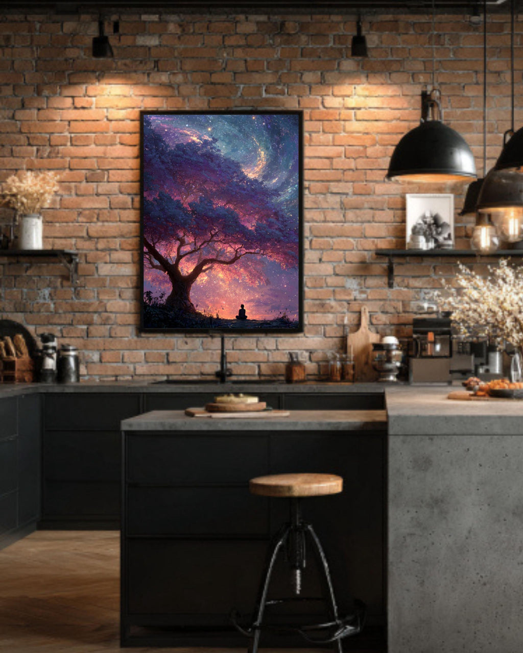 Cosmic Tree Galaxy Wall Art – Surreal Meditation Canvas Print, Framed or Unframed