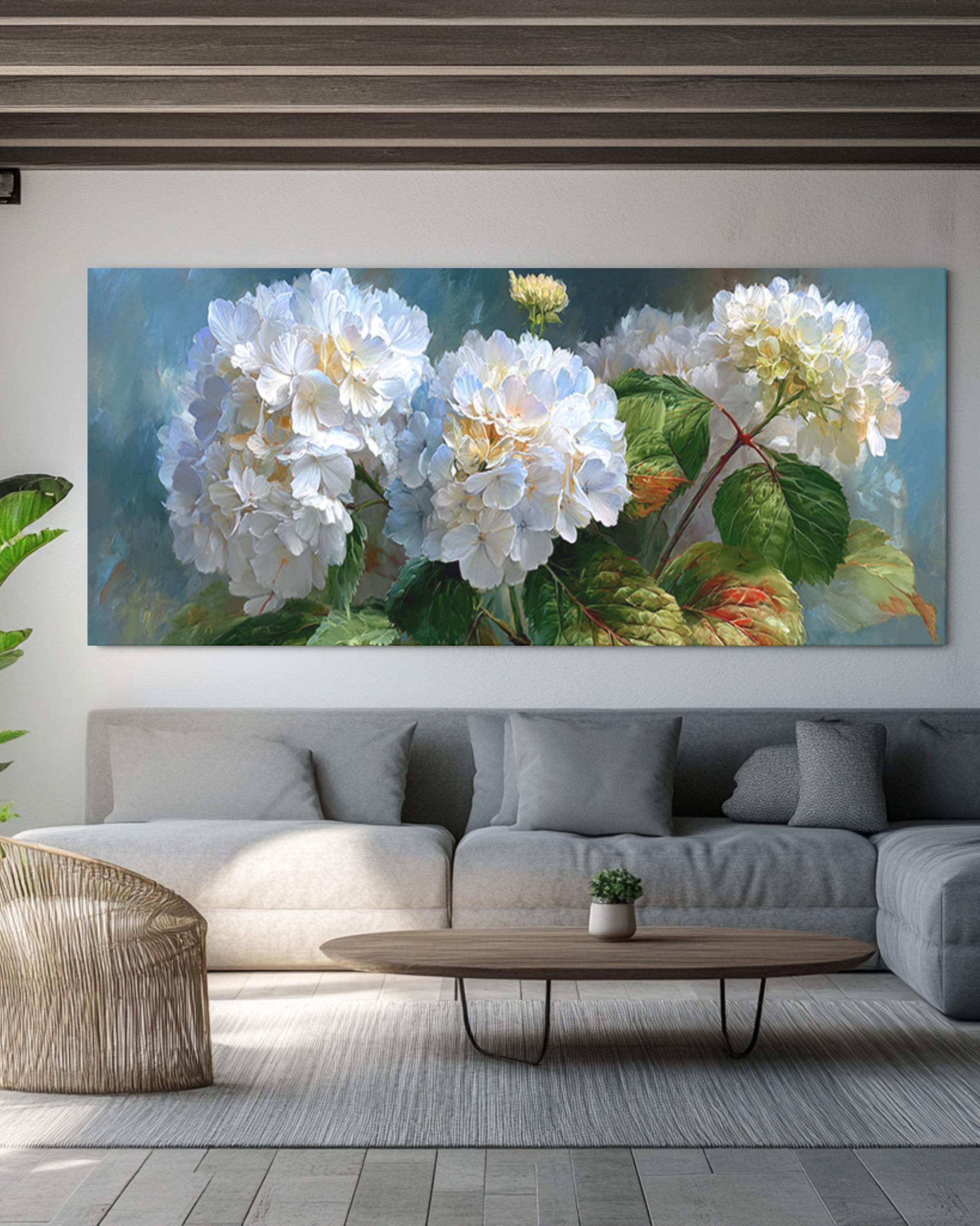 White Hydrangea Floral Wall Art – Vintage Botanical Oil Painting Canvas Print