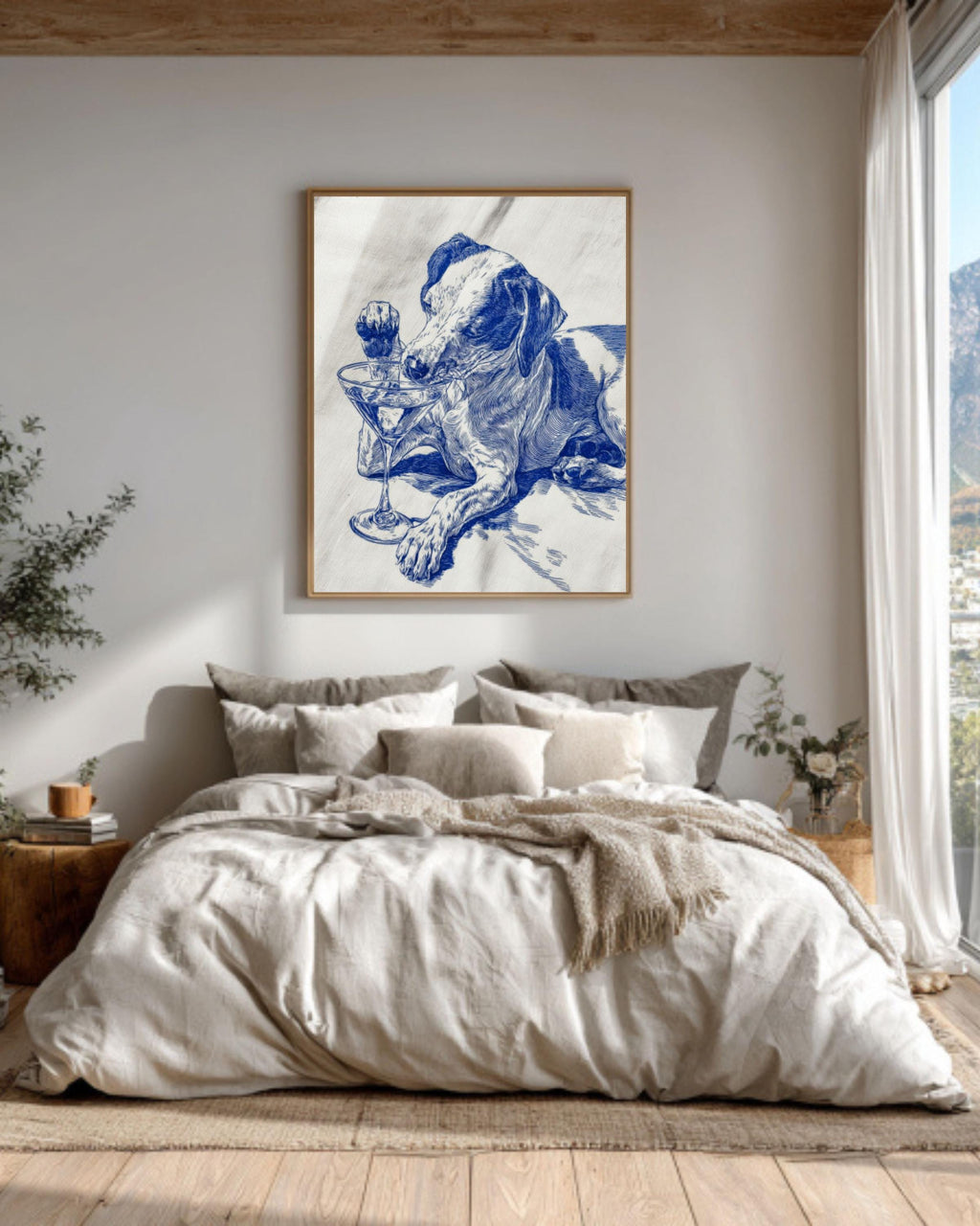 Blue Ink Dog Martini Wall Art – Funny Cocktail Lover Canvas Print