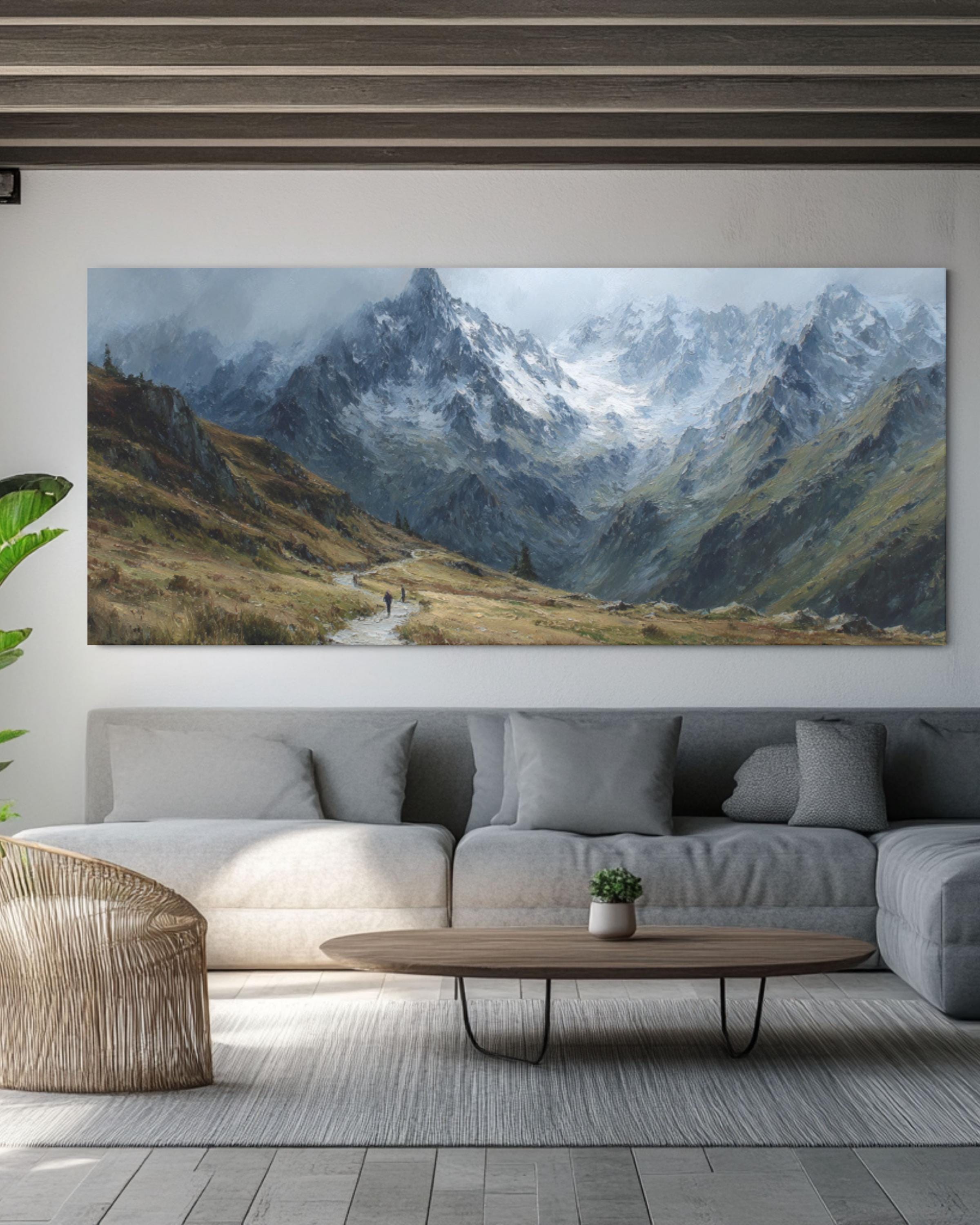 Snowy Mountain Trail Canvas Wall Art – Winter Landscape