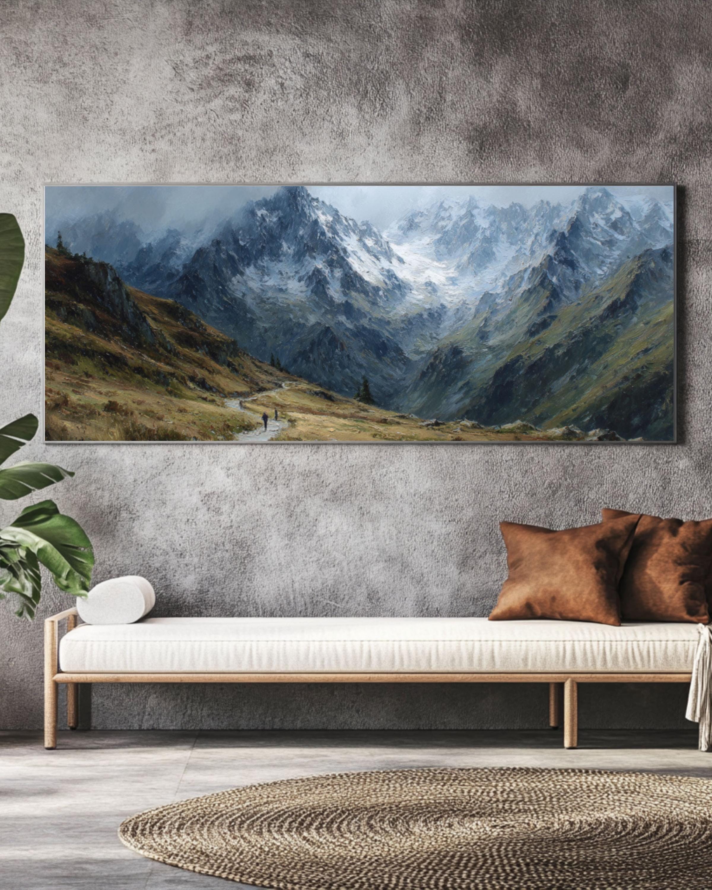 Snowy Mountain Trail Canvas Wall Art – Winter Landscape