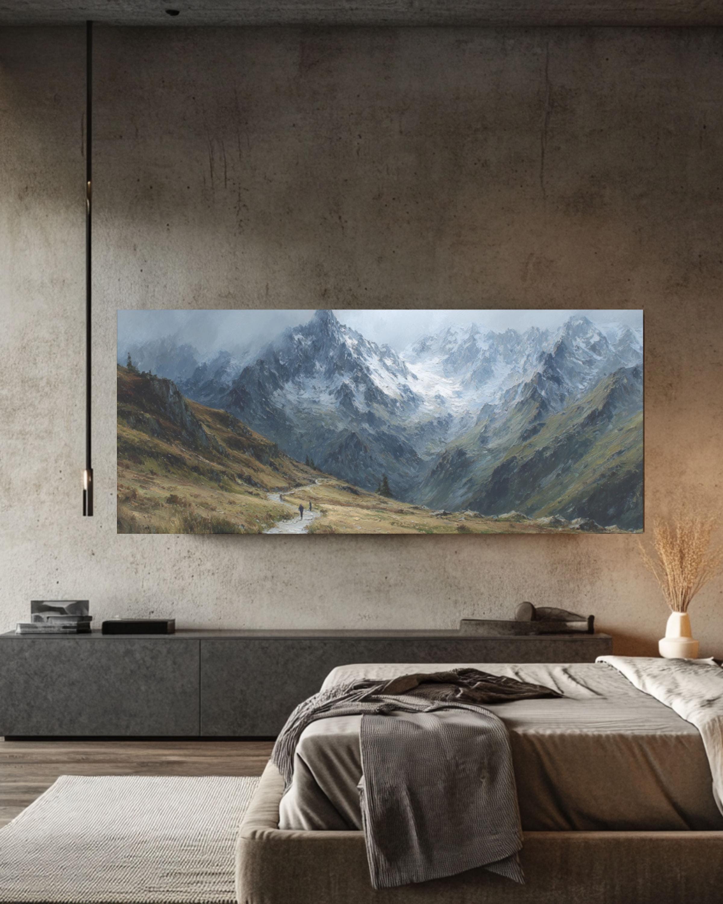 Snowy Mountain Trail Canvas Wall Art – Winter Landscape