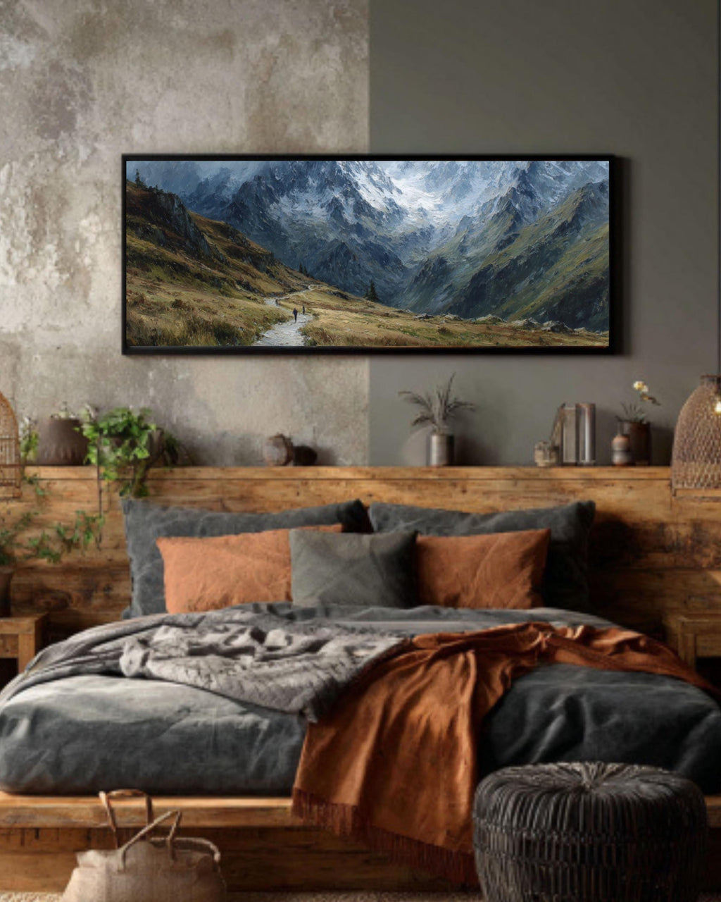 Snowy Mountain Trail Canvas Wall Art – Winter Landscape
