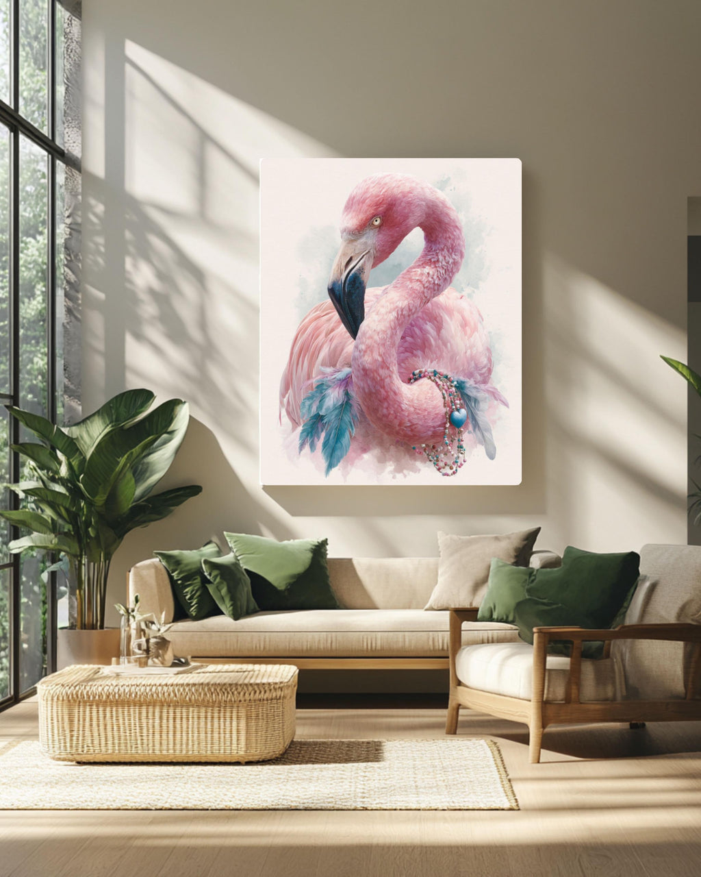 Boho Flamingo Watercolor Wall Art – Pink Bird Bohemian Canvas Print