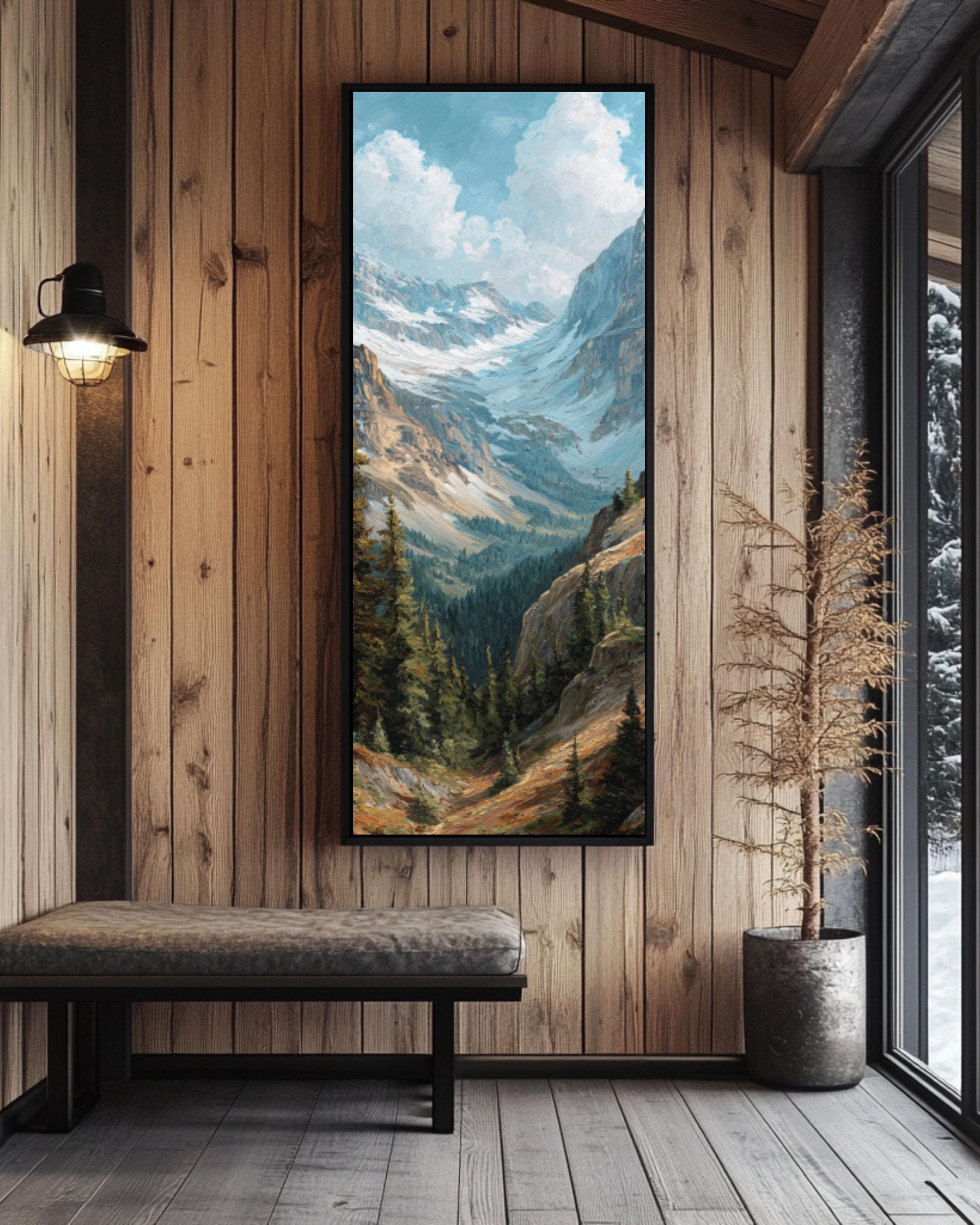 Canadian Rockies Mountain Landscape Wall Art – Nature Oil Painting Canvas Print