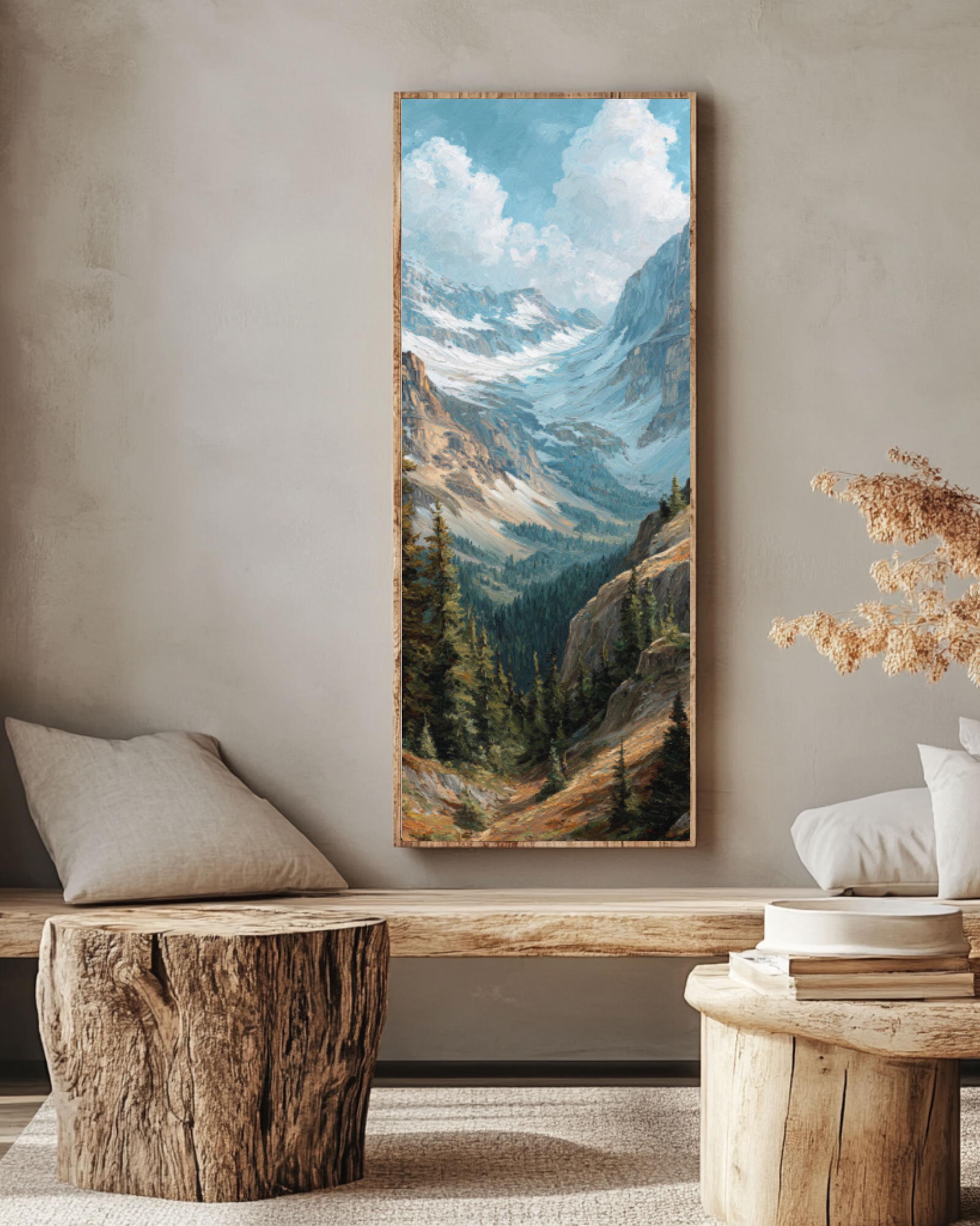 Canadian Rockies Mountain Landscape Wall Art – Nature Oil Painting Canvas Print