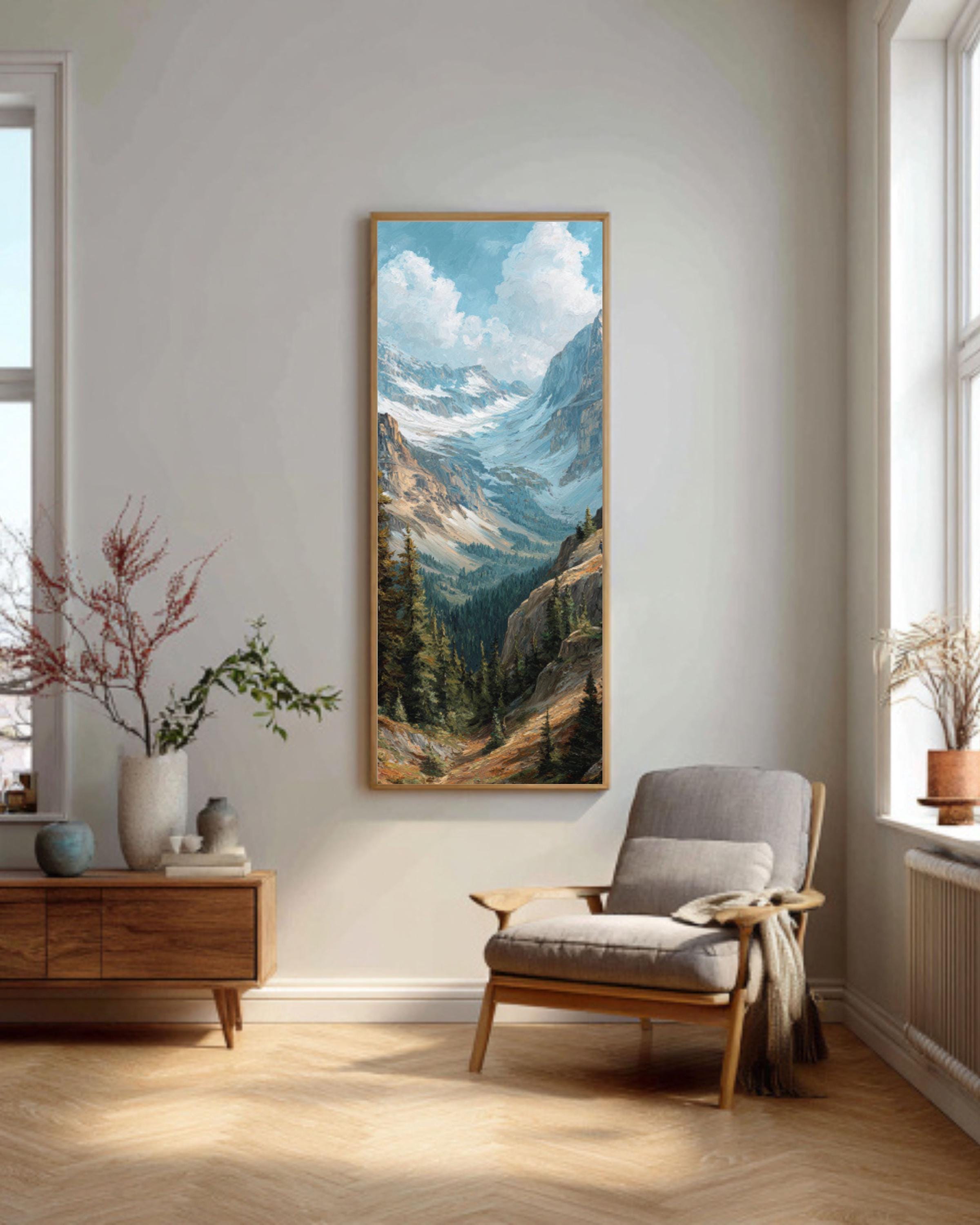Canadian Rockies Mountain Landscape Wall Art – Nature Oil Painting Canvas Print