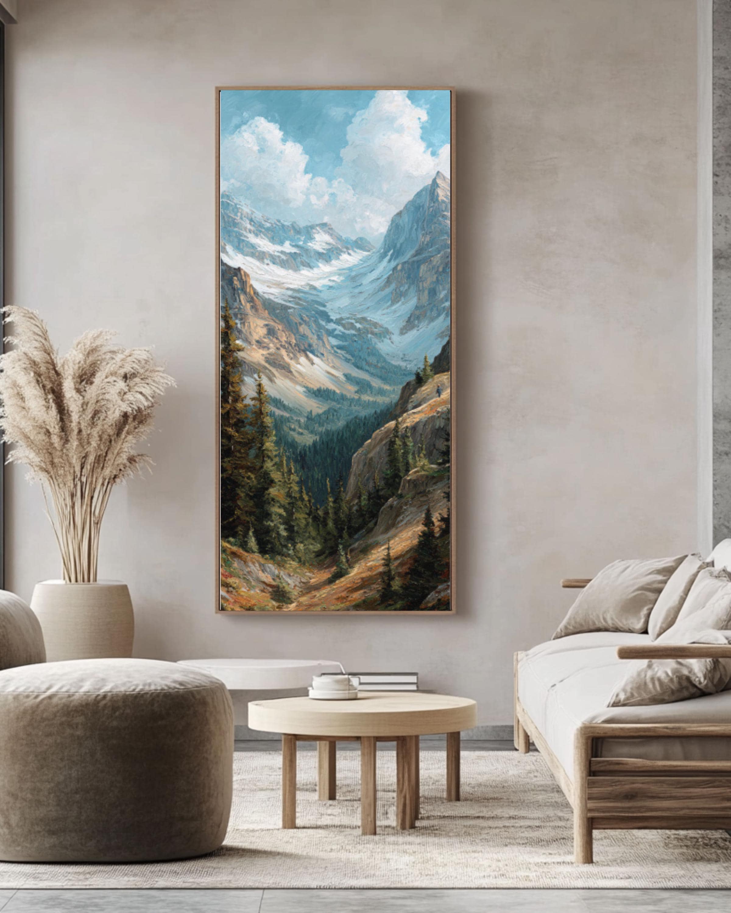 Canadian Rockies Mountain Landscape Wall Art – Nature Oil Painting Canvas Print
