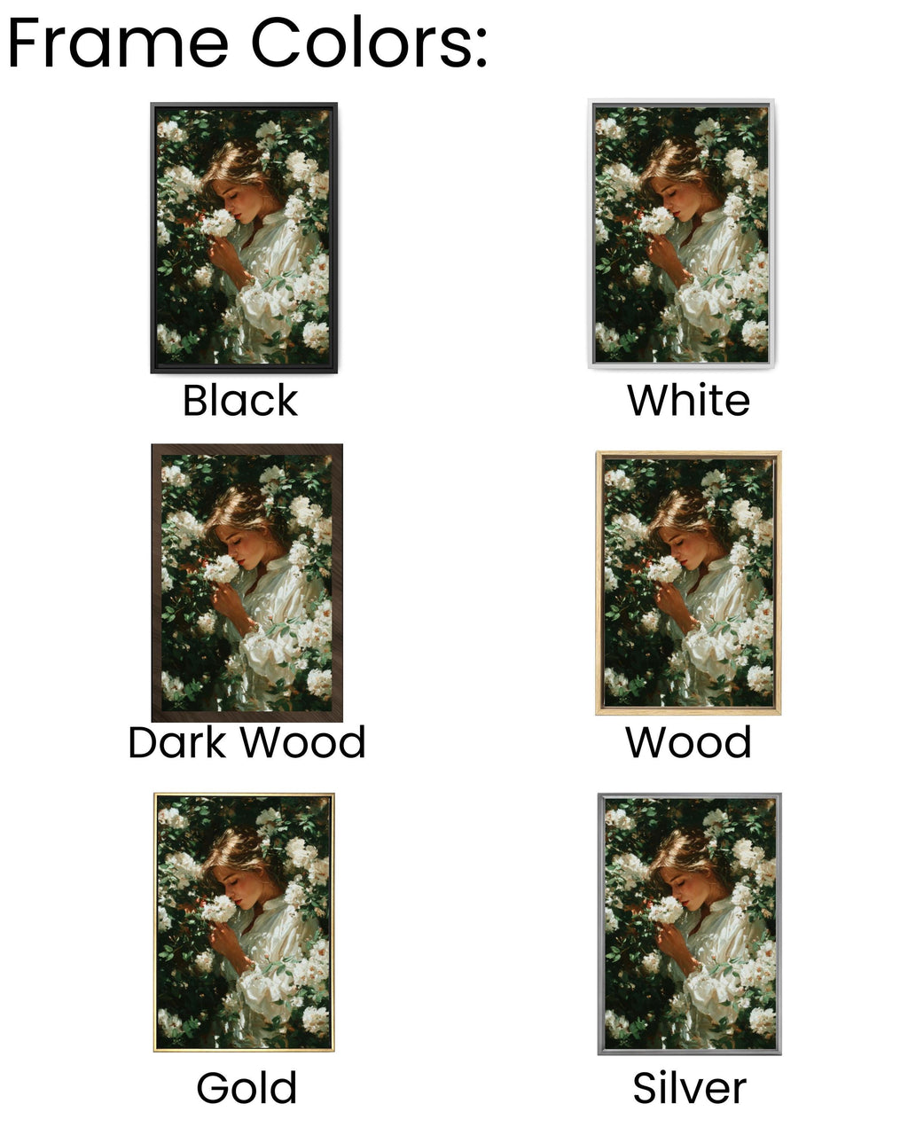 Woman with Flowers Oil Painting Wall Art – Elegant Floral Portrait Canvas Print