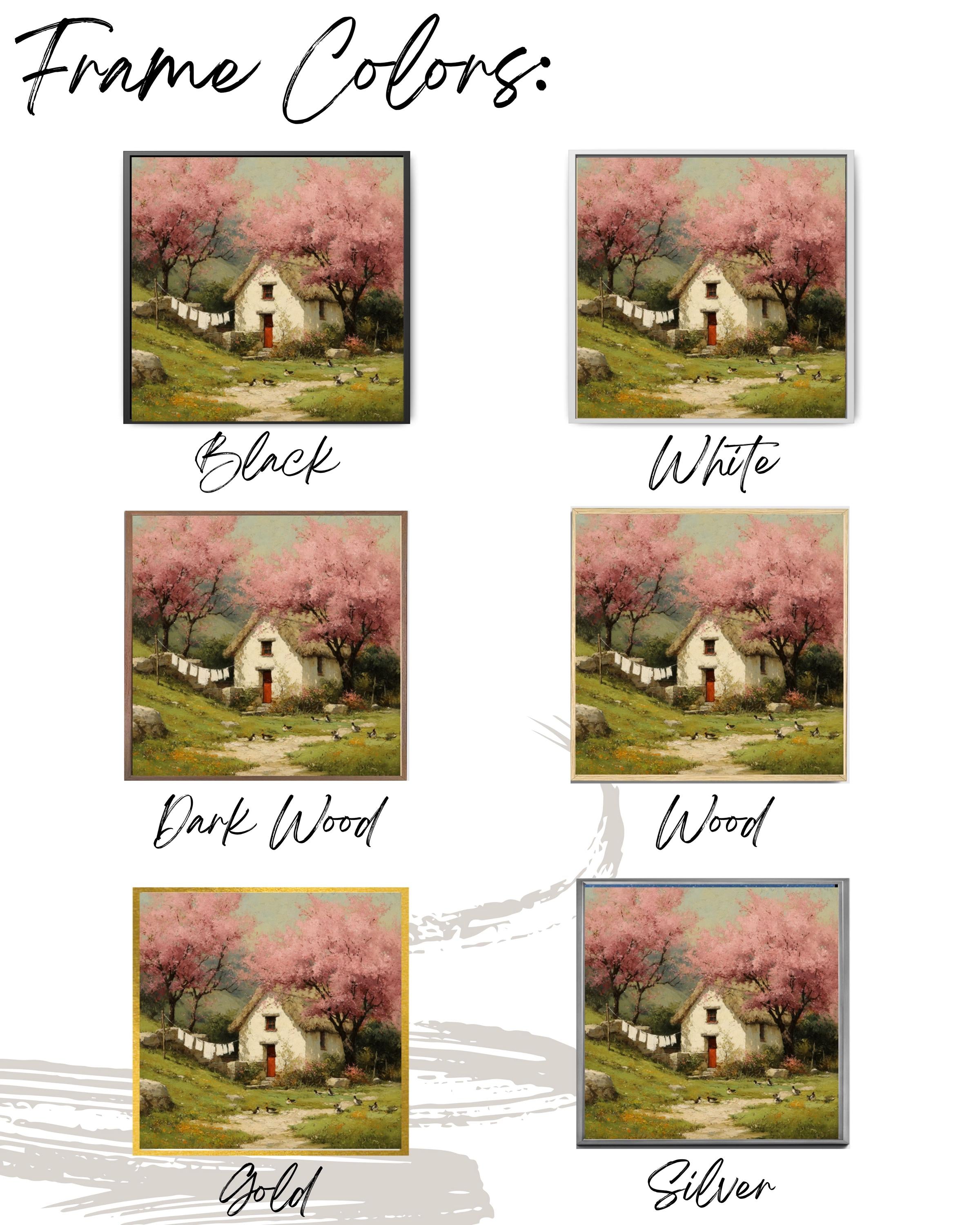 Cottage Spring Landscape Wall Art – Vintage Duck Family & Cherry Blossom Canvas Print