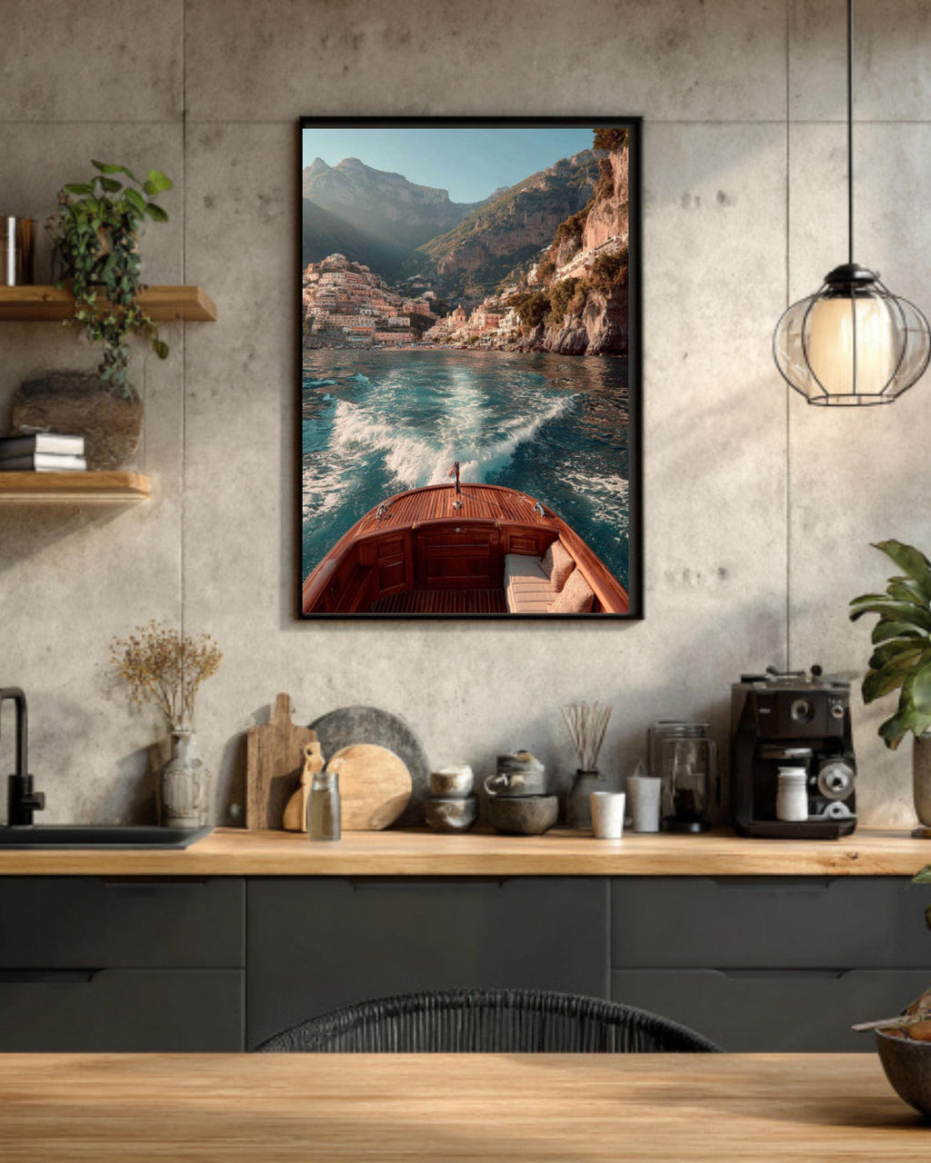 Amalfi Coast Boat Ride Wall Art – Dreamy Italian Coastal Canvas Print