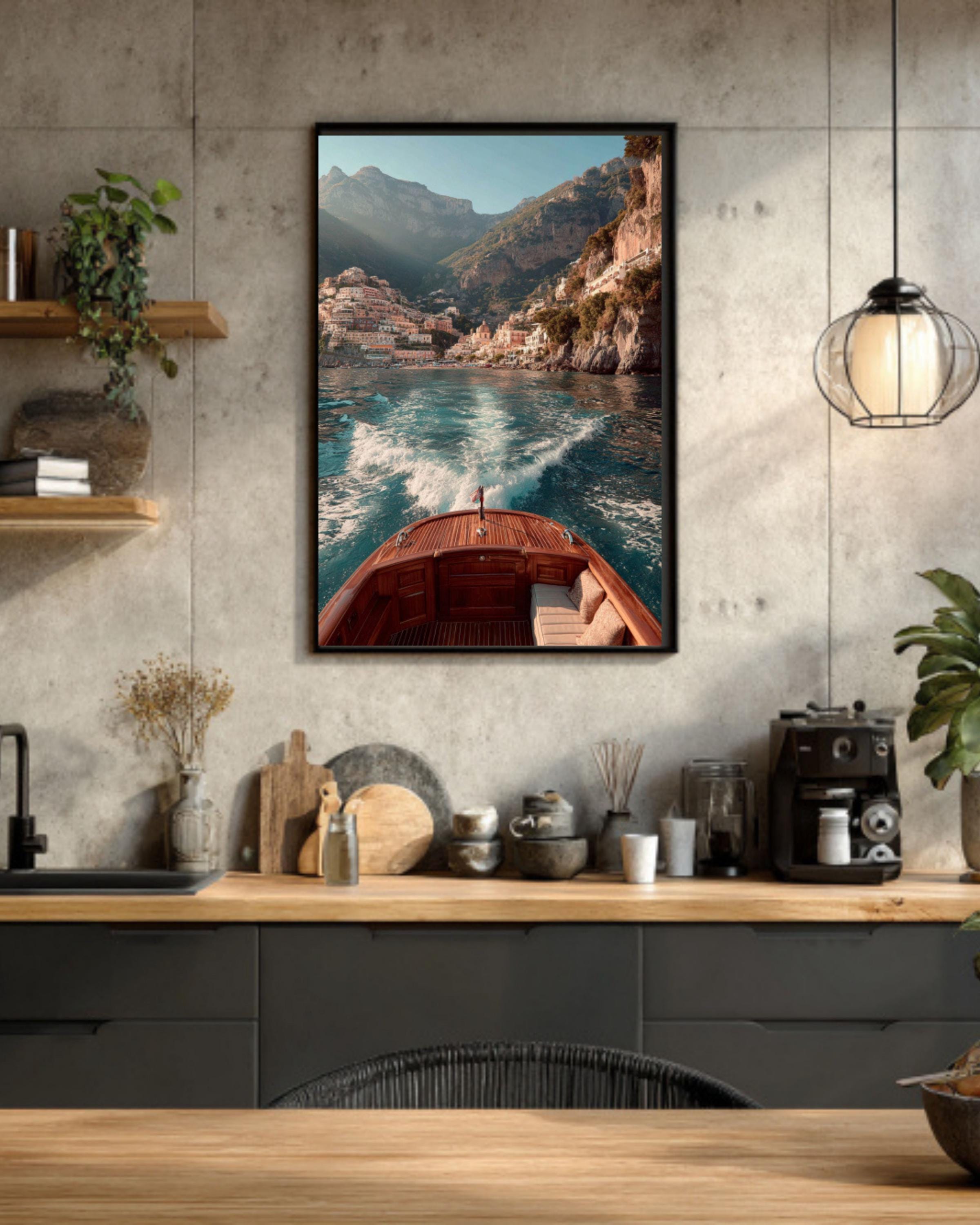 Amalfi Coast Boat Ride Wall Art – Dreamy Italian Coastal Canvas Print
