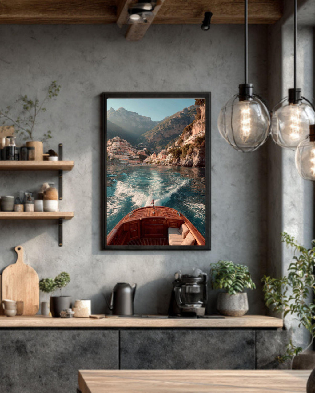 Amalfi Coast Boat Ride Wall Art – Dreamy Italian Coastal Canvas Print