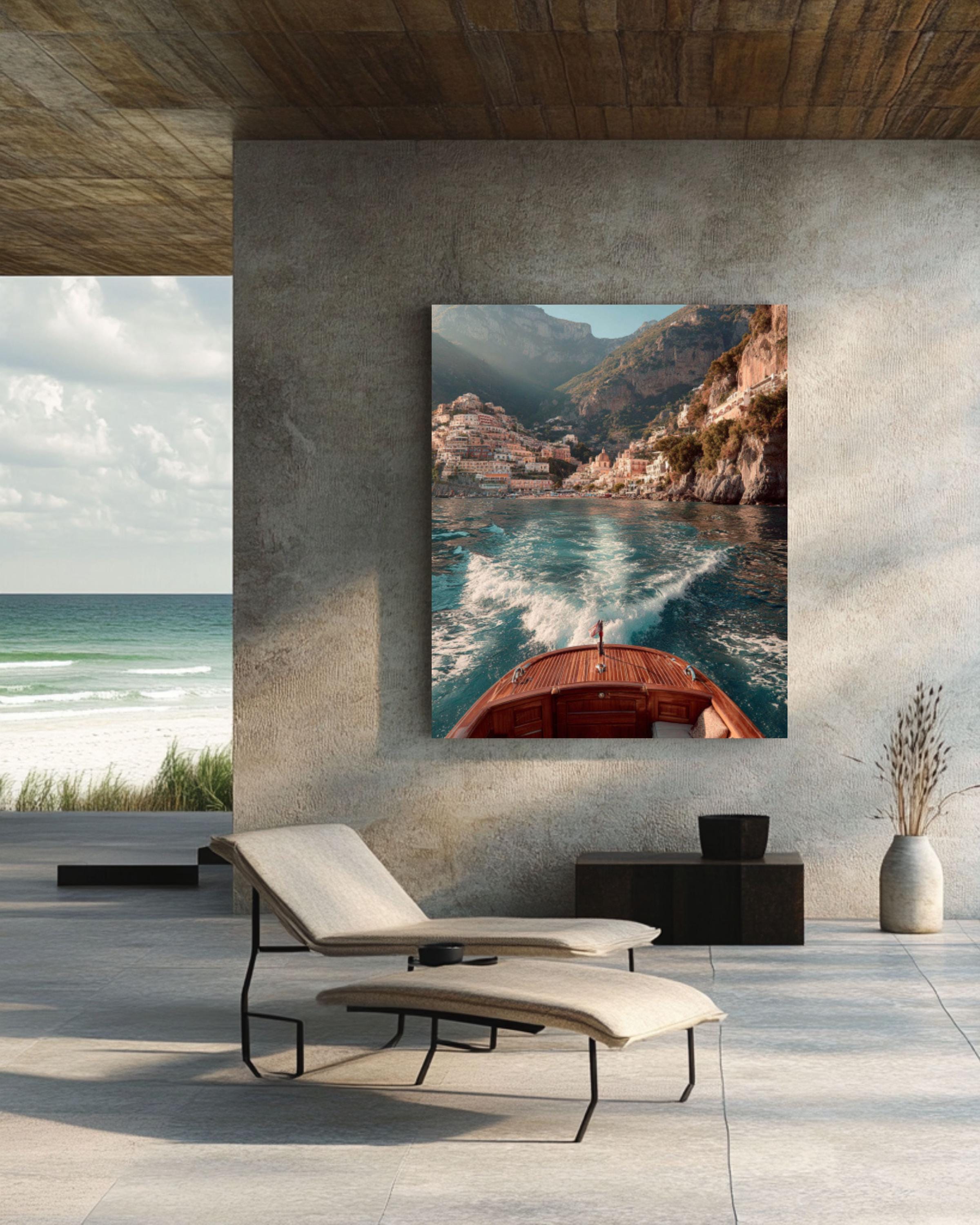 Amalfi Coast Boat Ride Wall Art – Dreamy Italian Coastal Canvas Print