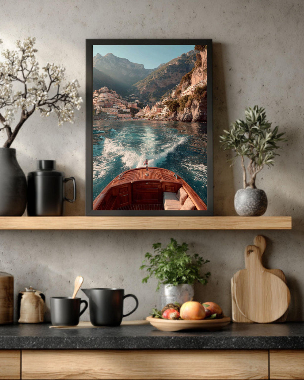 Amalfi Coast Boat Ride Wall Art – Dreamy Italian Coastal Canvas Print