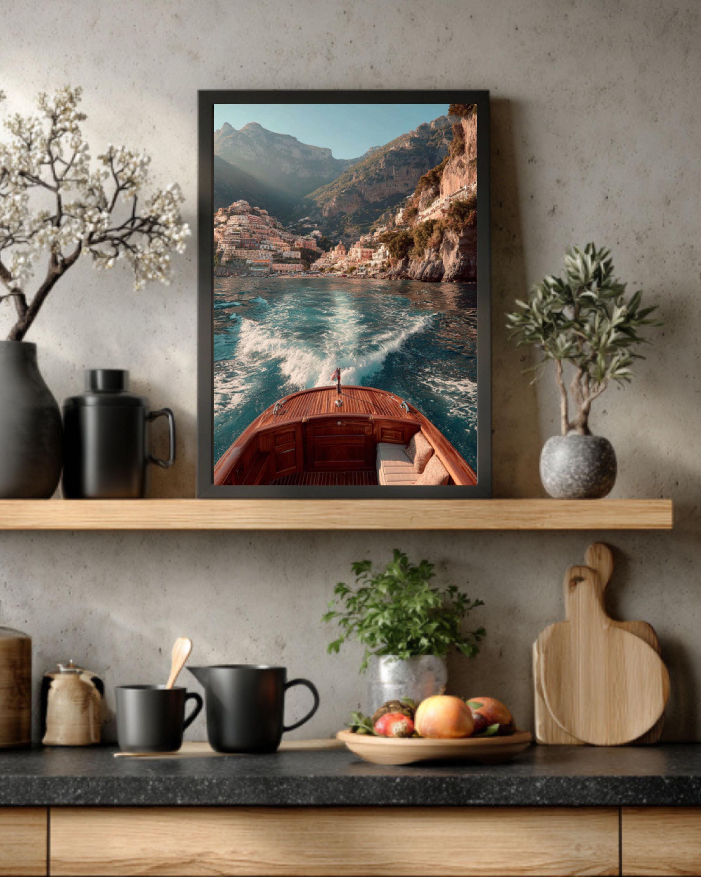 Amalfi Coast Boat Ride Wall Art – Dreamy Italian Coastal Canvas Print