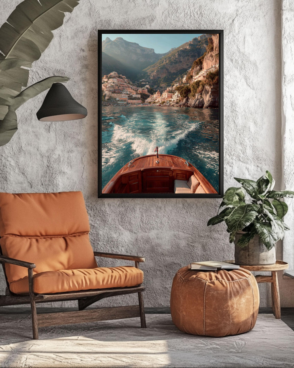 Amalfi Coast Boat Ride Wall Art – Dreamy Italian Coastal Canvas Print
