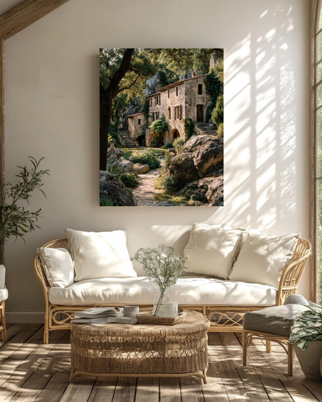 French Stone House Wall Art – Rustic Provence Cottage Canvas Print