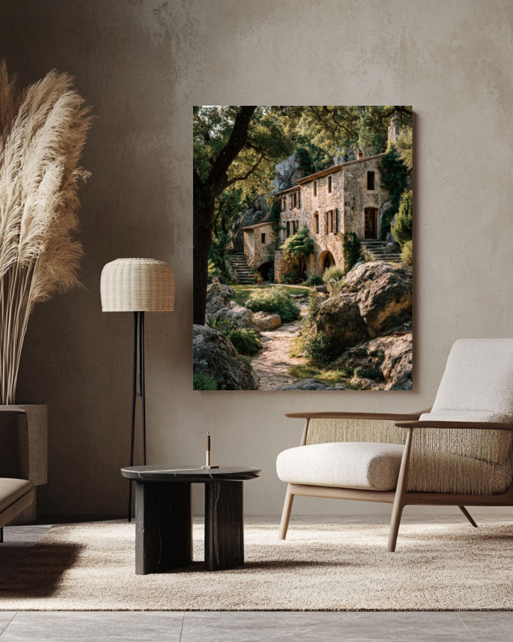 French Stone House Wall Art – Rustic Provence Cottage Canvas Print