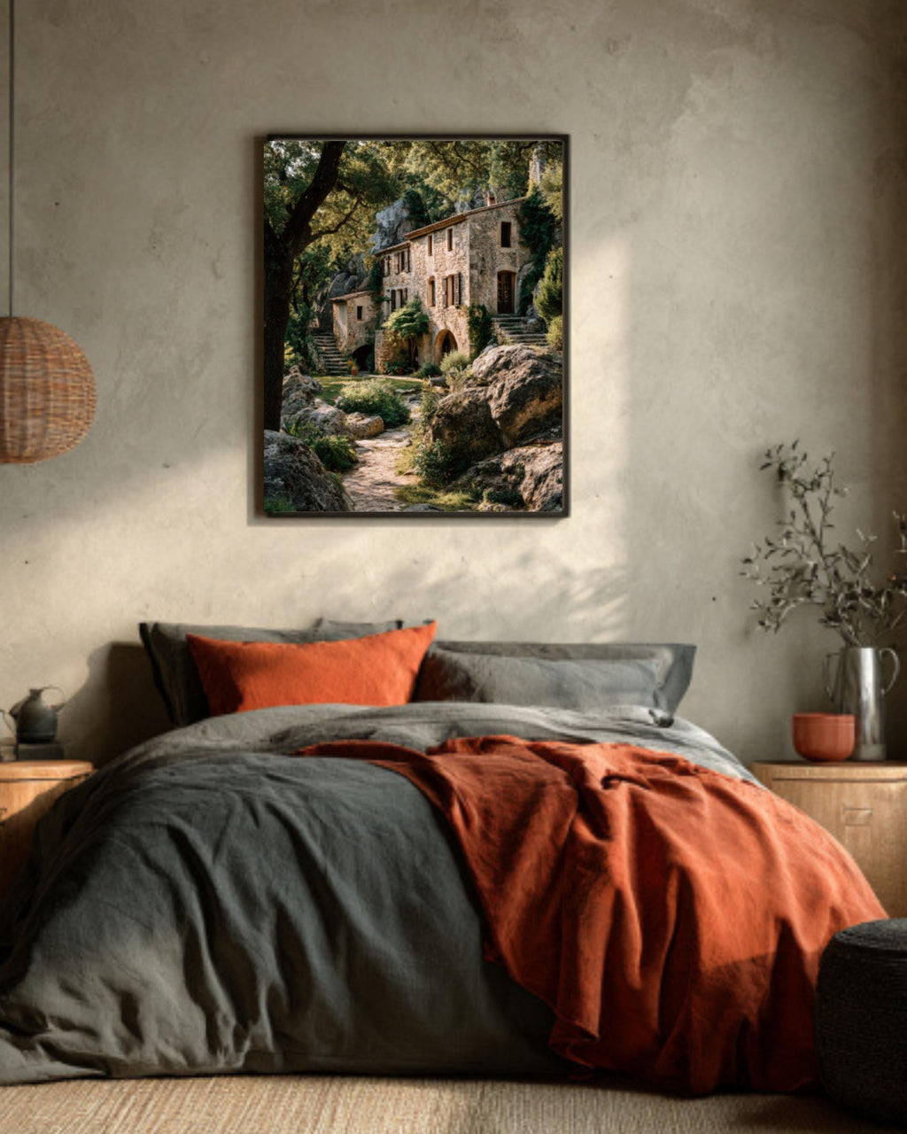 French Stone House Wall Art – Rustic Provence Cottage Canvas Print
