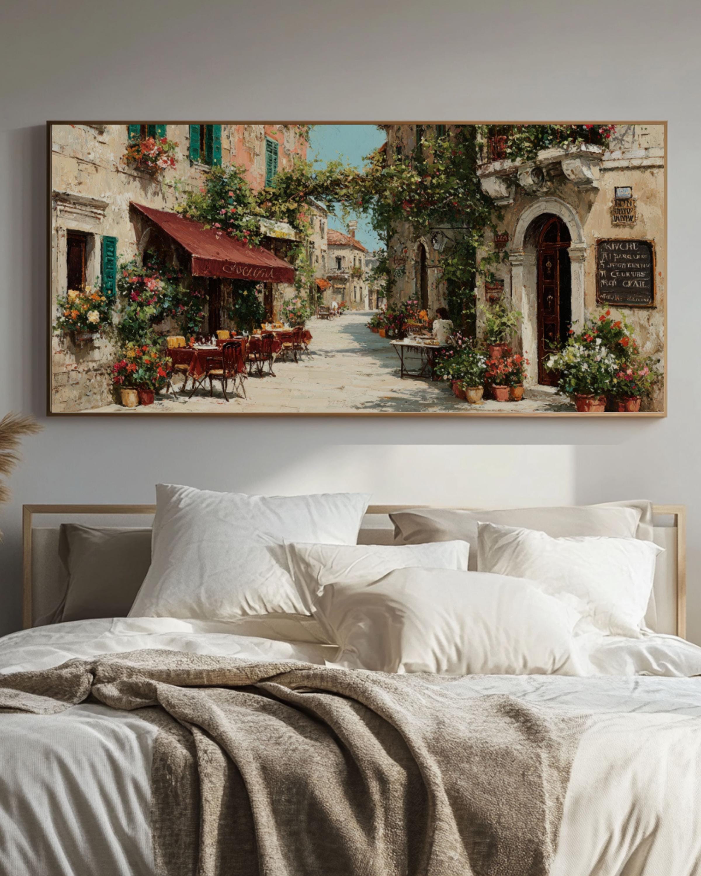 Italian Cafe Street Oil Painting â€“ Romantic European Canvas Print Canvas Wall Art Print – Premium Home Decor
