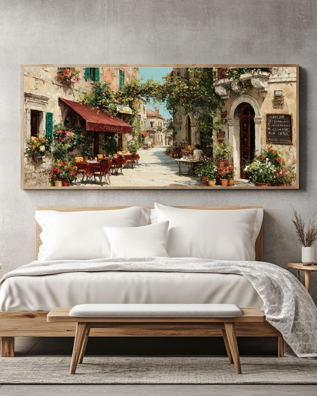 Italian Cafe Street Oil Painting â€“ Romantic European Canvas Print Canvas Wall Art Print – Premium Home Decor