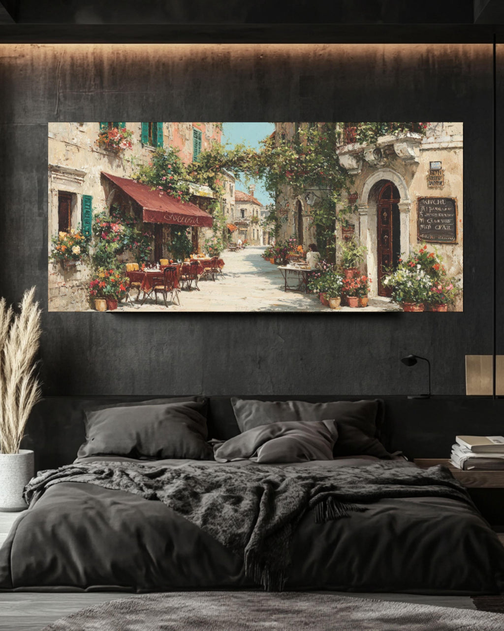 Italian Cafe Street Oil Painting â€“ Romantic European Canvas Print Canvas Wall Art Print – Premium Home Decor
