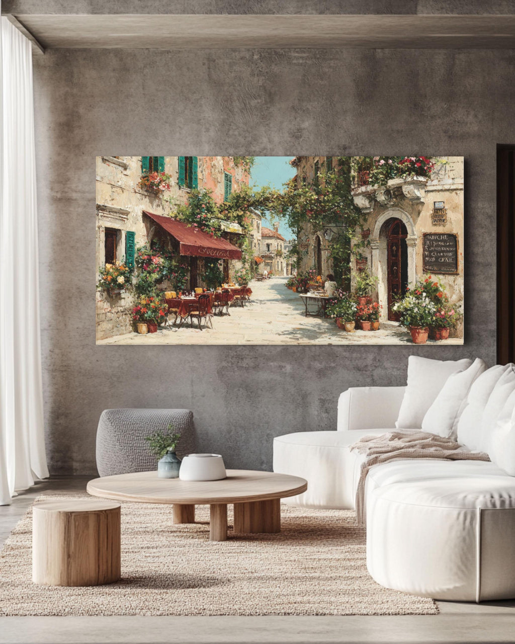 Italian Cafe Street Oil Painting â€“ Romantic European Canvas Print Canvas Wall Art Print – Premium Home Decor