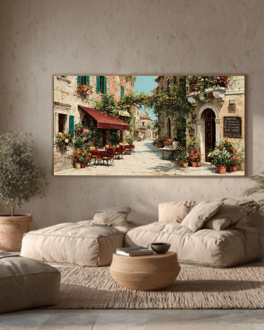 Italian Cafe Street Oil Painting â€“ Romantic European Canvas Print Canvas Wall Art Print – Premium Home Decor