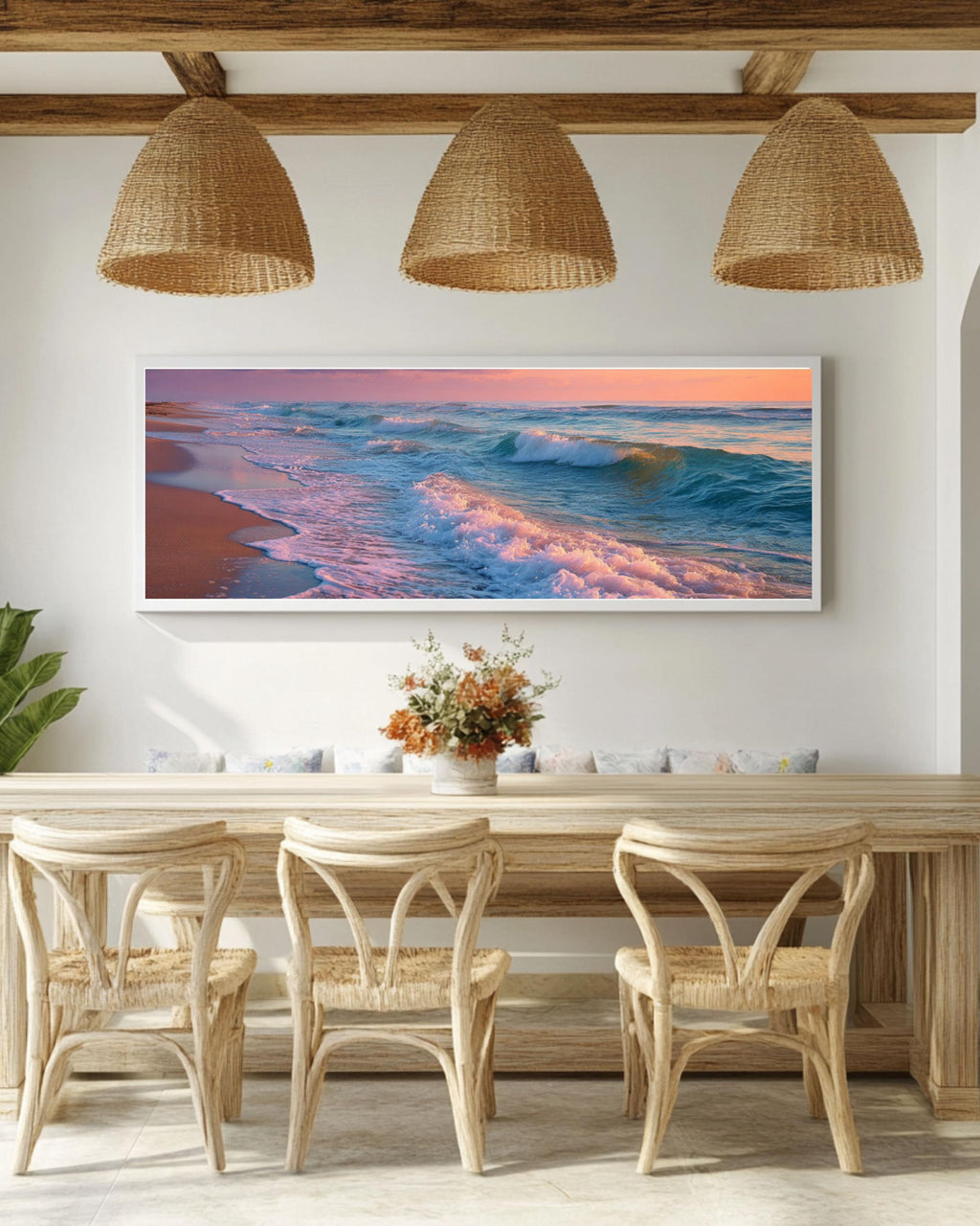 Florida Beach Coastal Wall Art – Pastel Ocean Waves Canvas Print