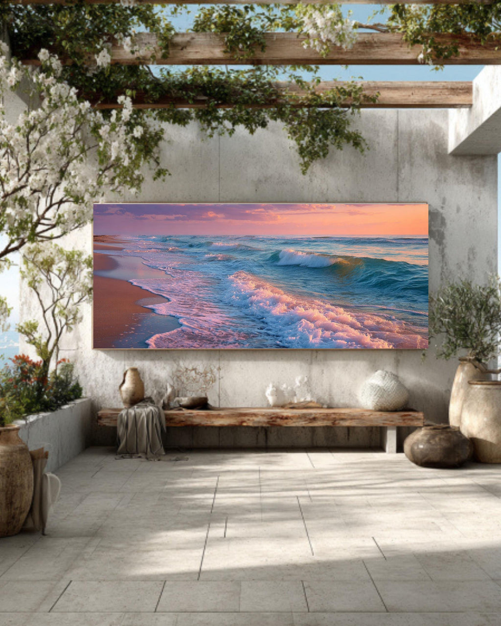 Florida Beach Coastal Wall Art – Pastel Ocean Waves Canvas Print
