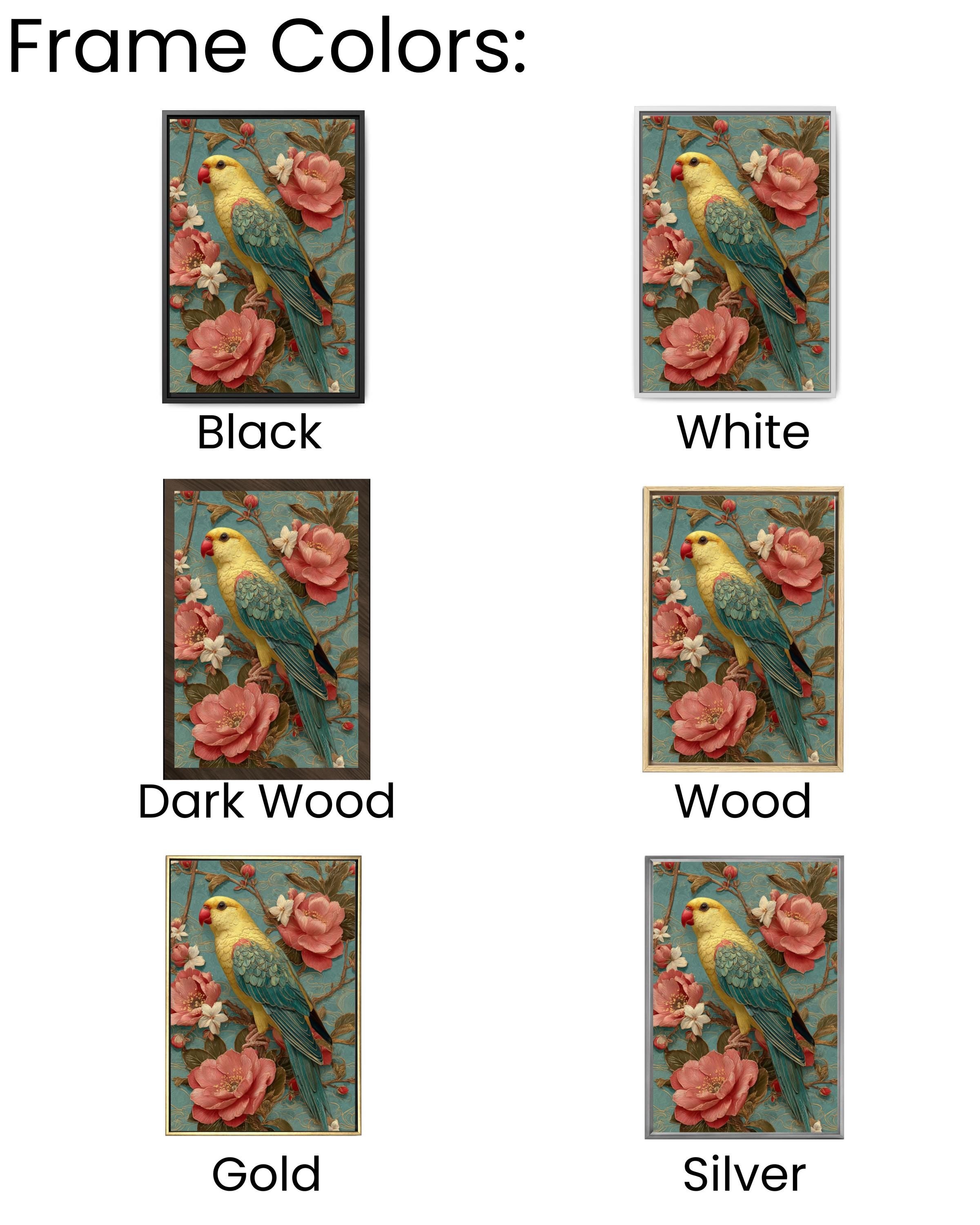 Guochao Yellow Parrot Wall Art – Chinese Floral Embroidery Style Canvas Print