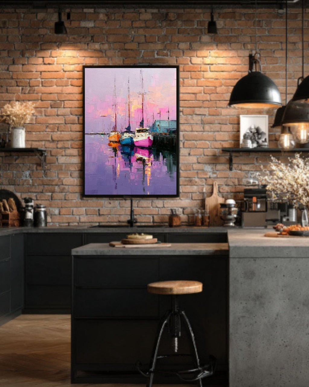 Pastel Sailboat Marina Wall Art – Abstract Coastal Harbor Canvas Print