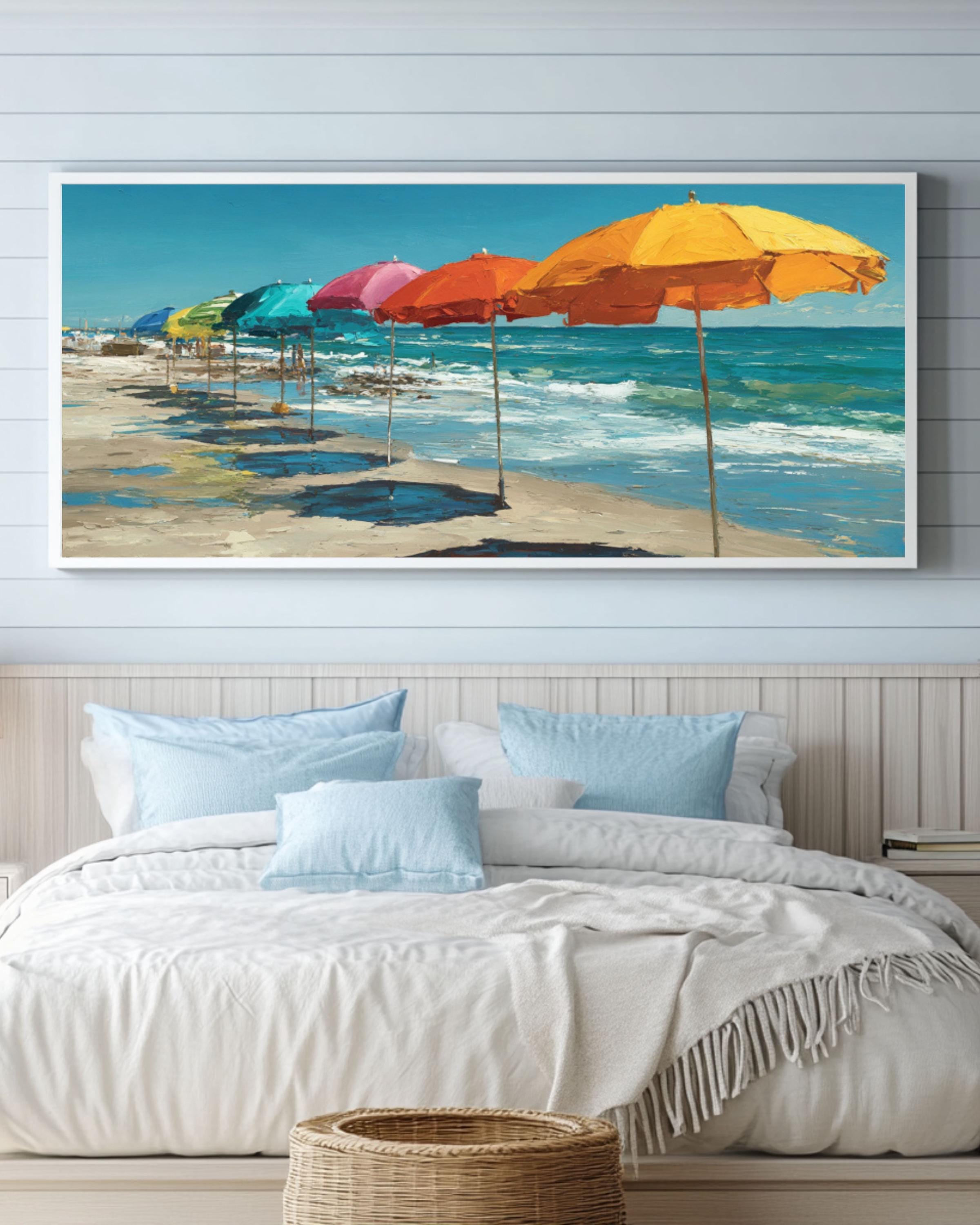 Colorful Beach Umbrella Coastal Wall Art – Summer Seascape Canvas Print
