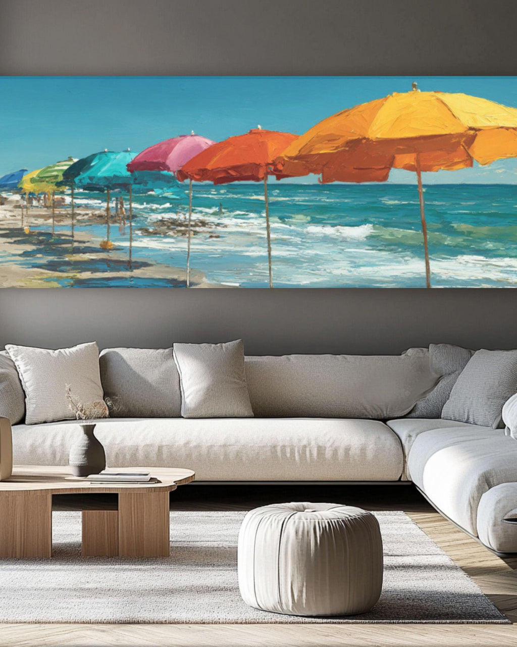 Colorful Beach Umbrella Coastal Wall Art – Summer Seascape Canvas Print