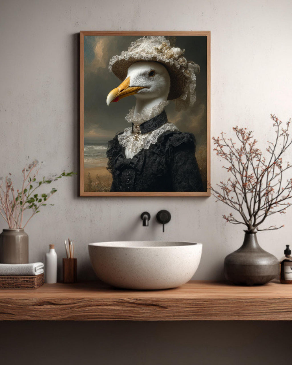 Victorian Seagull Lady Portrait – Anthropomorphic Bird Vintage Canvas Wall Art