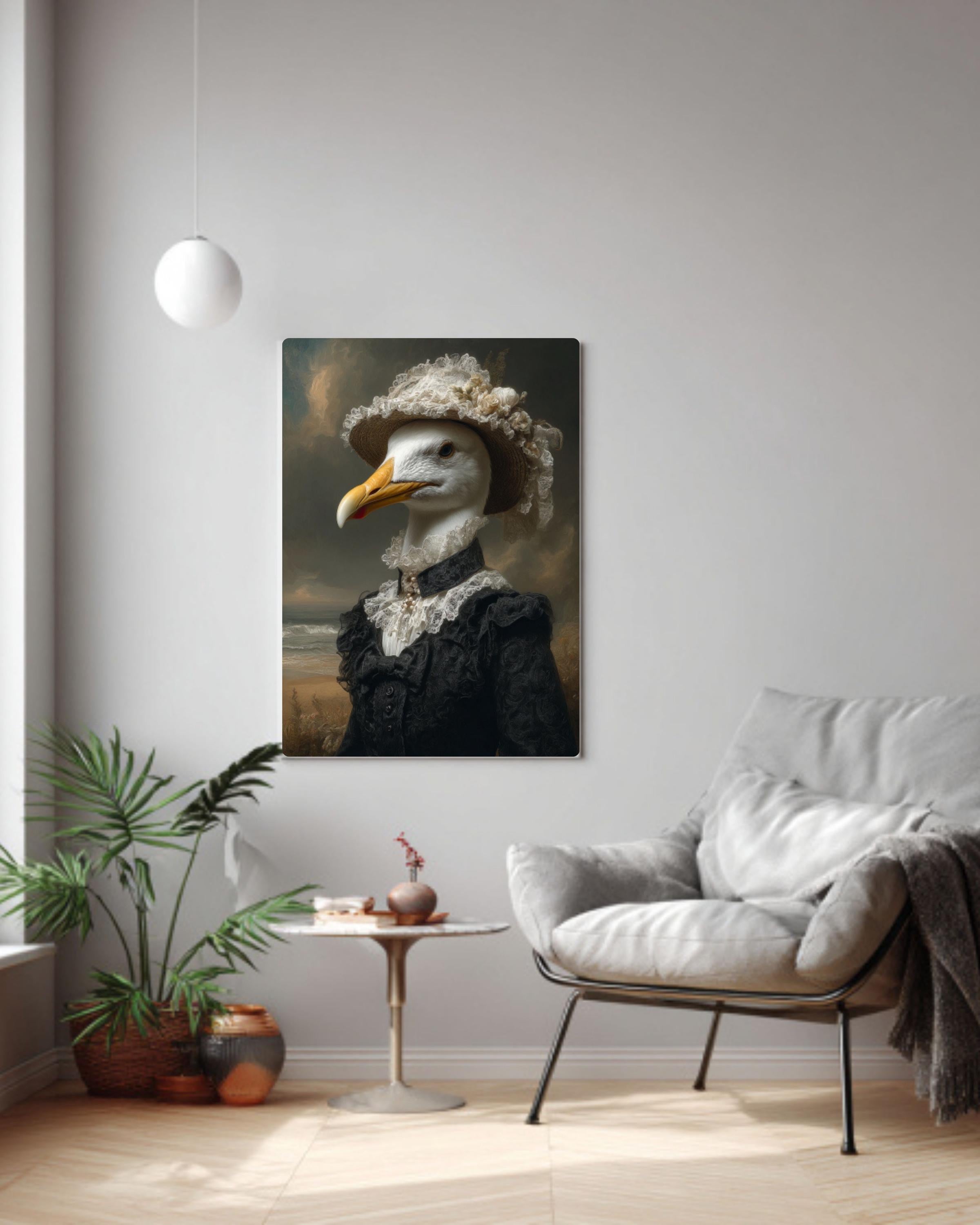 Victorian Seagull Lady Portrait – Anthropomorphic Bird Vintage Canvas Wall Art