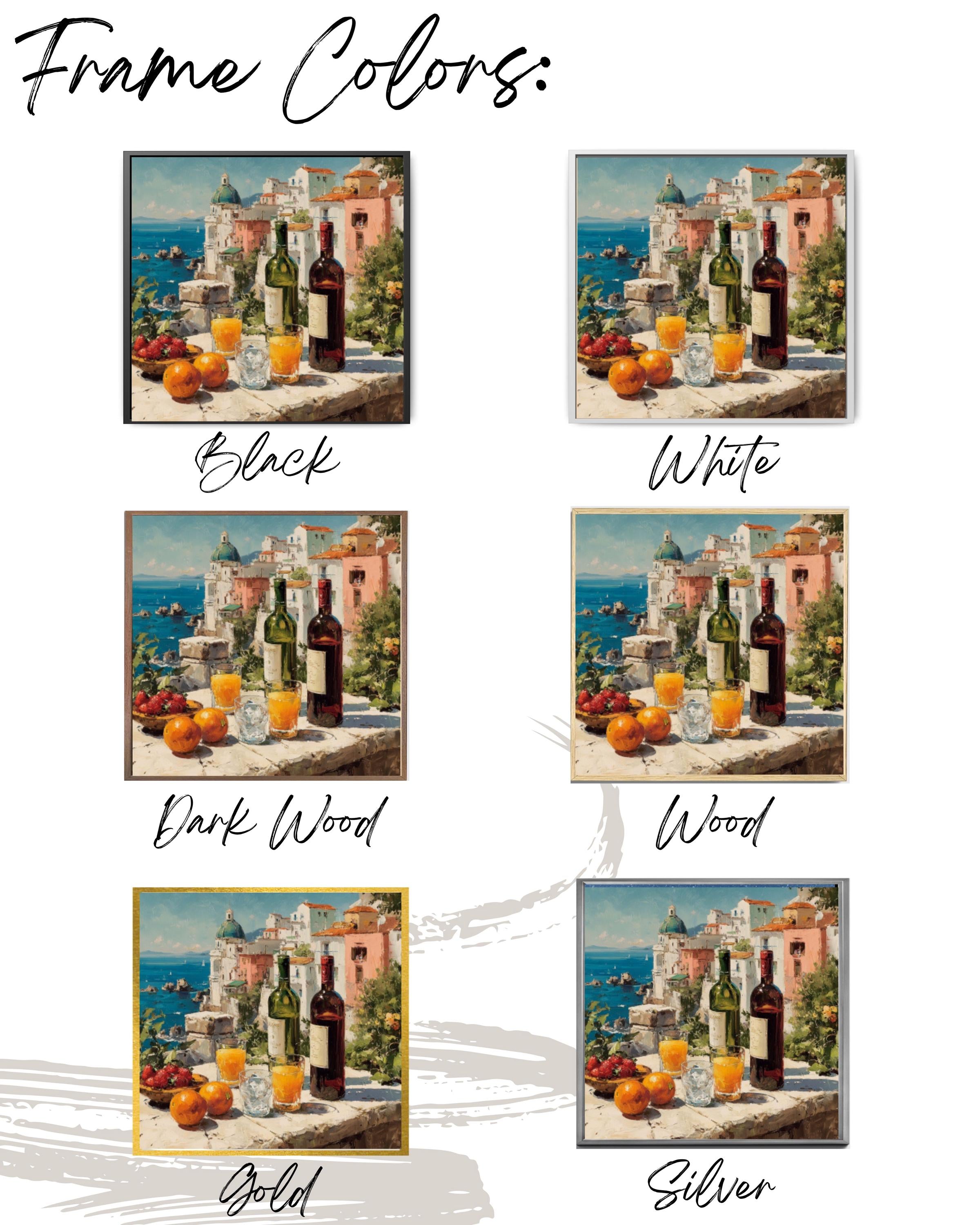 Mediterranean Wine Table Coastal Wall Art – Summer Dining Oil Painting Canvas Print