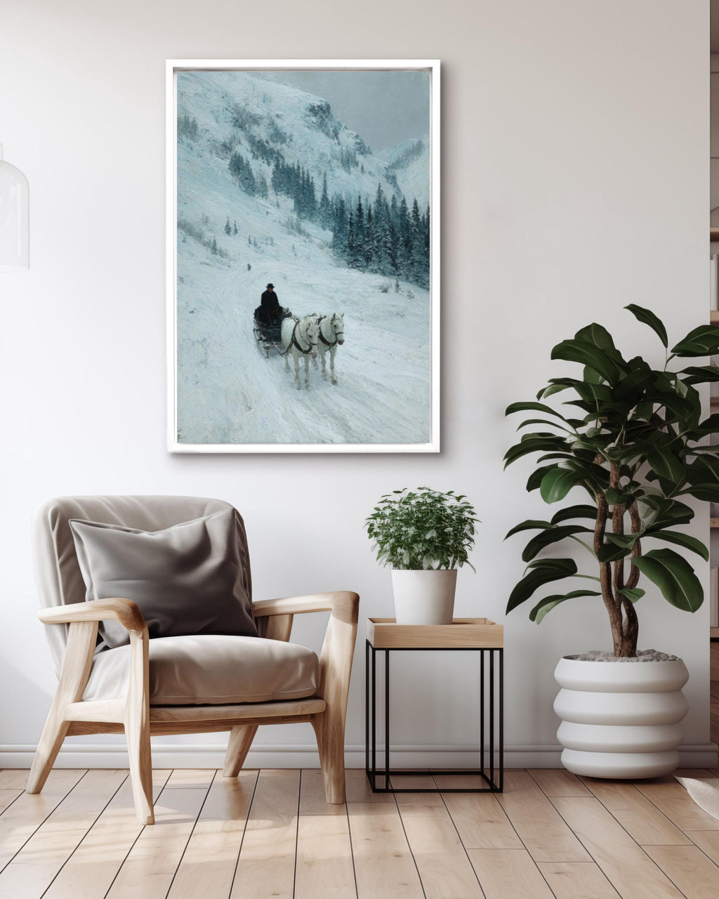 Winter Horse Sled Landscape Wall Art Print – Classic Impressionist Style Scenic Decor