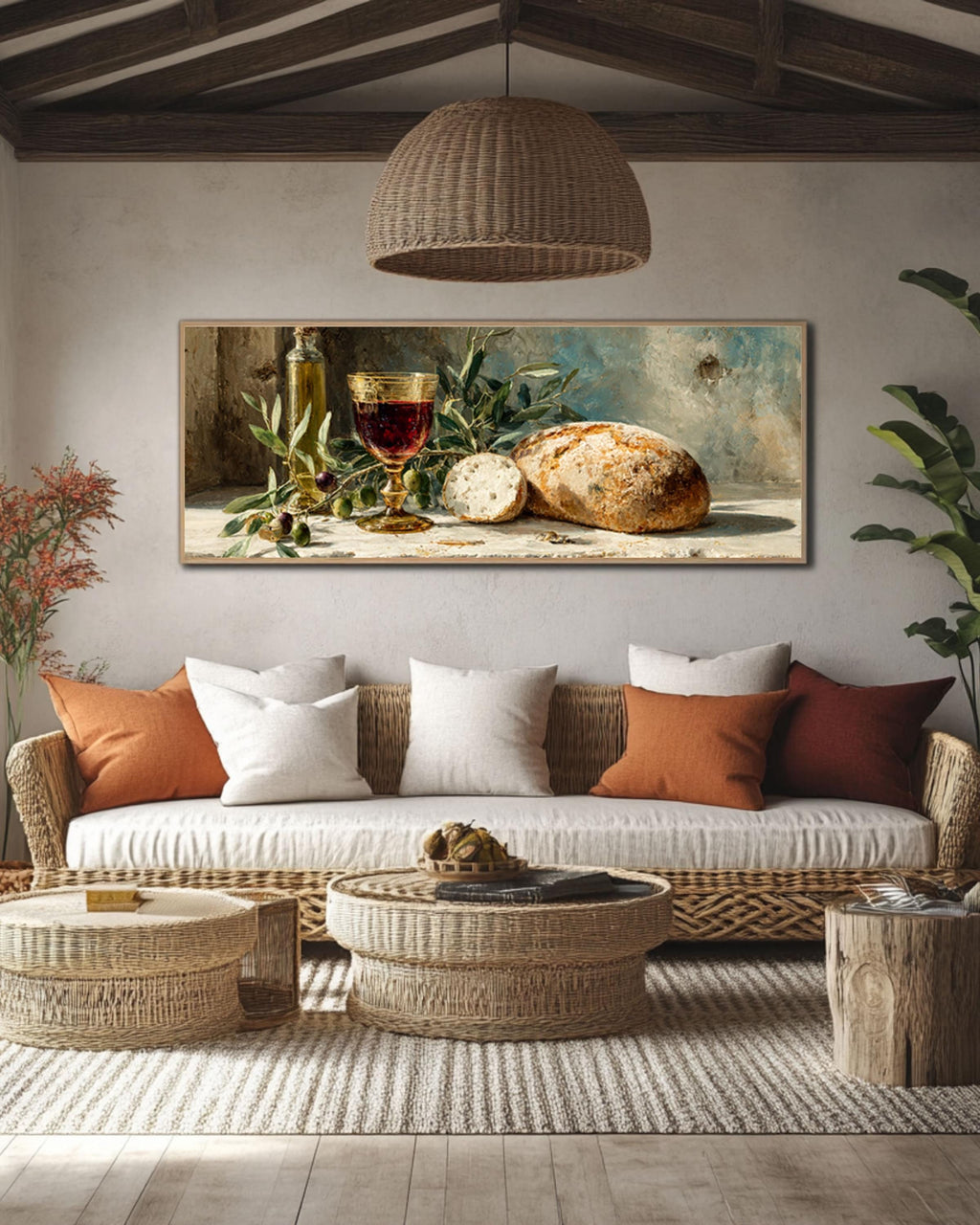 Olive and Wine Still Life Canvas Art – Rustic Kitchen Wall Decor