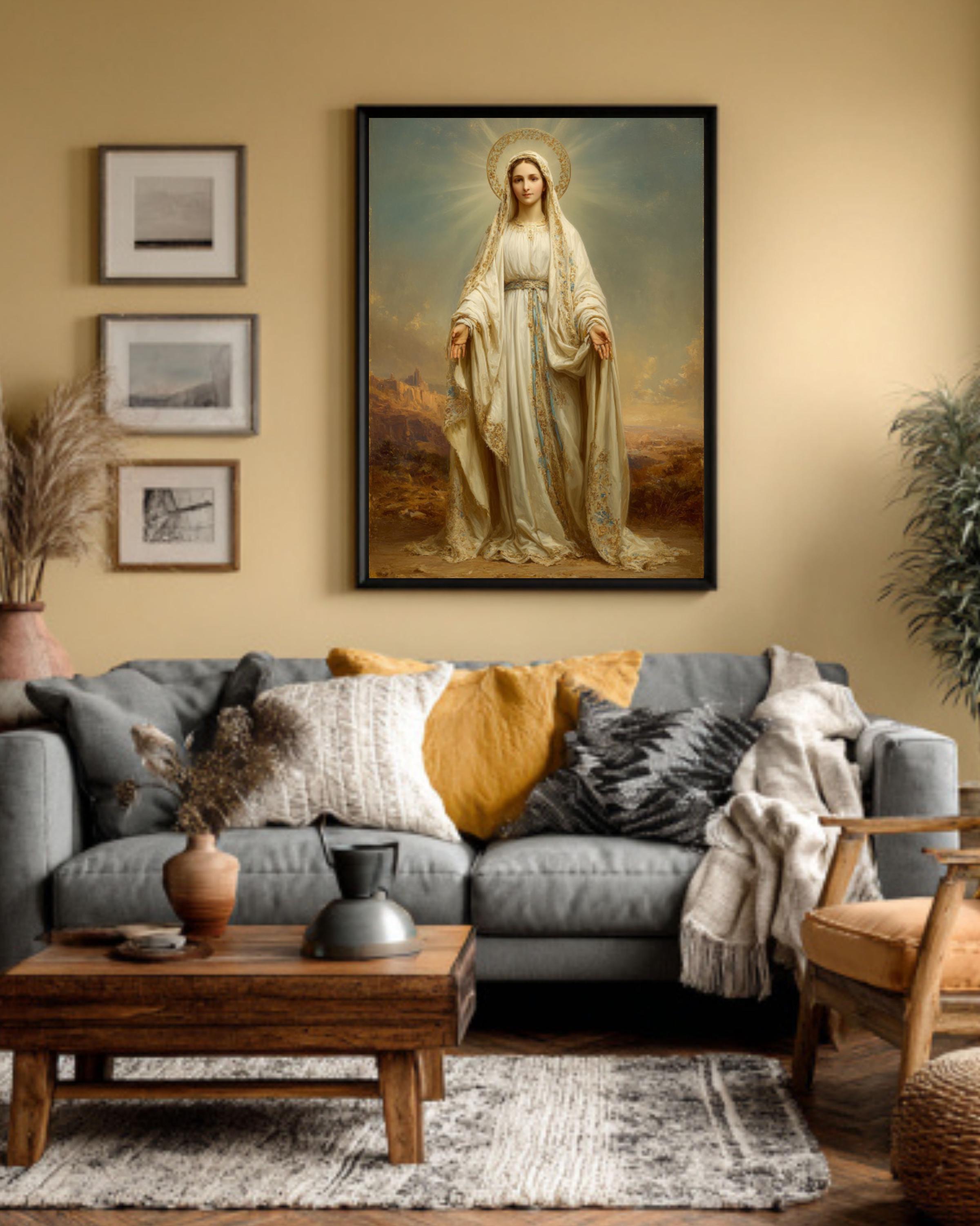 Virgin Mary Portrait Wall Art – Hyper-Realistic Catholic Religious Canvas Print