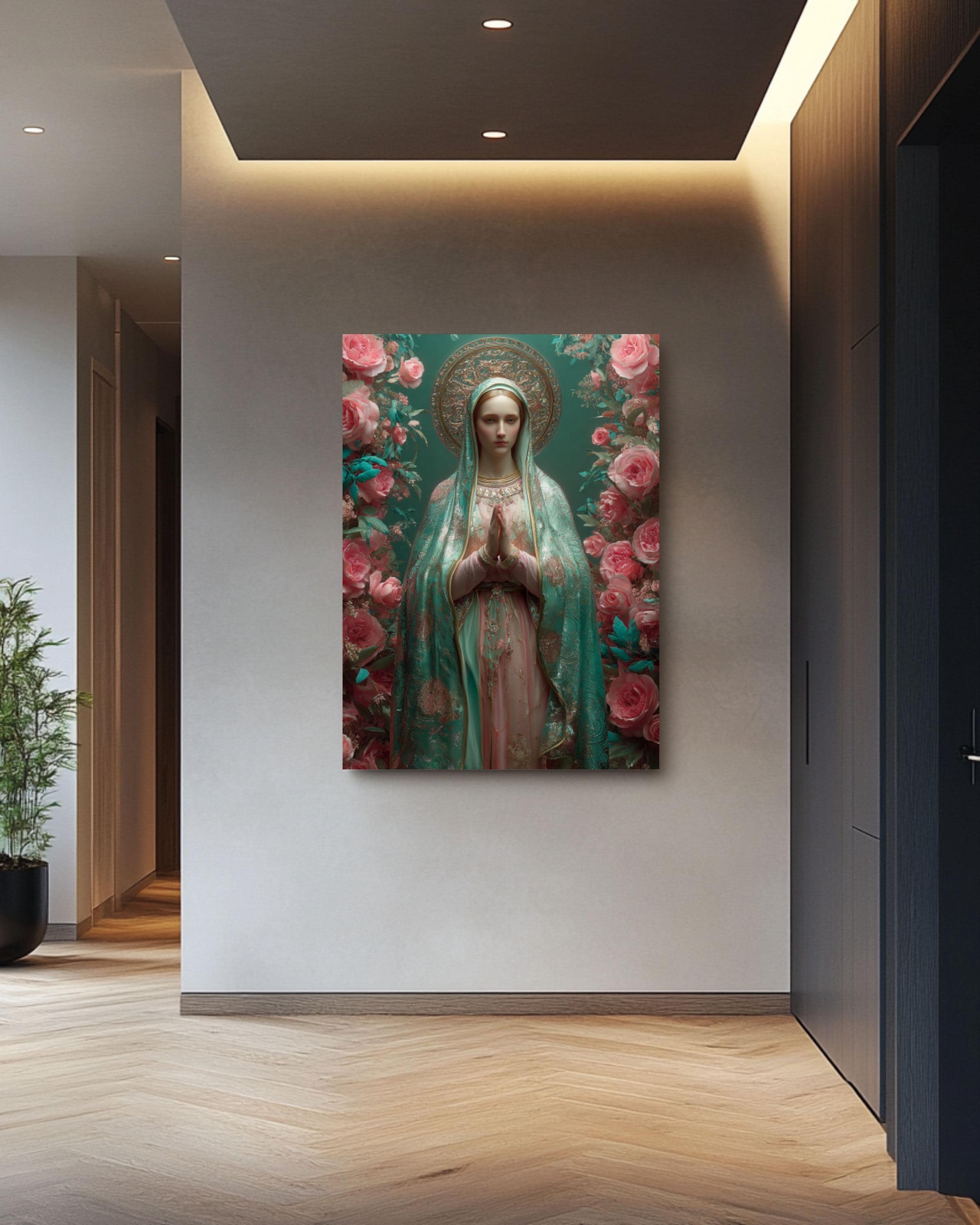 Virgin Mary Portrait Wall Art – Hyper-Realistic Catholic Religious Canvas Print