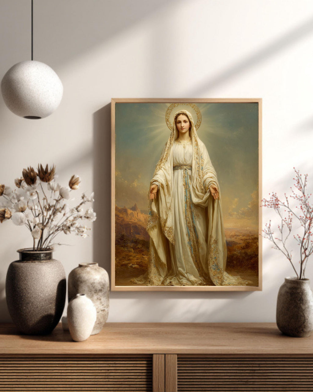 Virgin Mary Portrait Wall Art – Hyper-Realistic Catholic Religious Canvas Print
