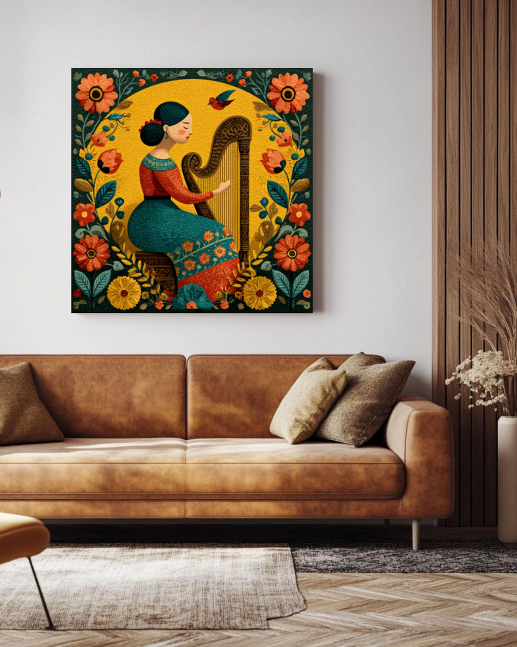 Mexican Folk Art Harpist Print â€“ Colorful Floral Latin Wall Art Canvas Wall Art Print – Premium Home Decor